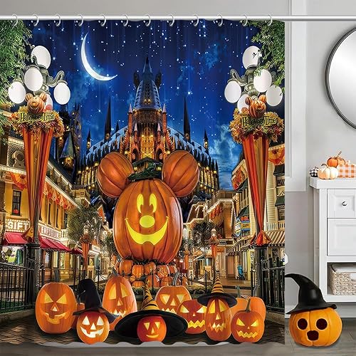 Miniatura 16 de Cortina de ducha con temática de Halloween de película de terror, diseño gótico sangriento espeluznante, juego de cortinas de baño de mansión