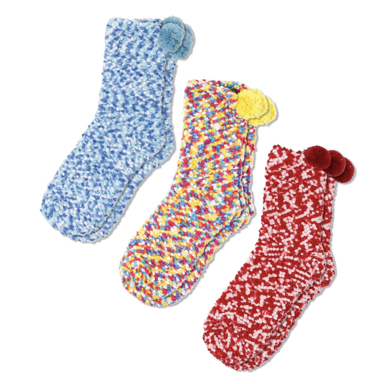 seagallery 3 Pack Pom Pom Plush Fuzzy Socks for Women Ultra Soft Plush Warm Winter Cozy Sleep Fluffy Socks