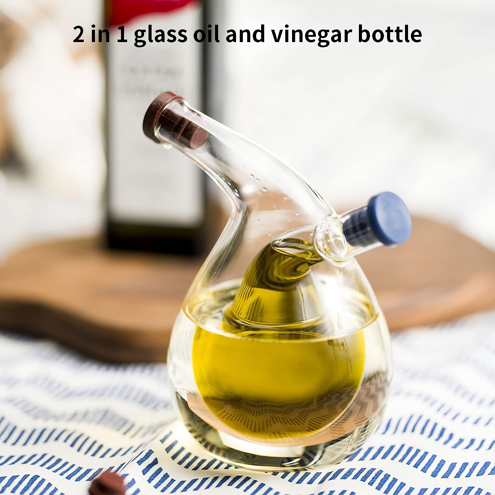 Dispenser per olio, 2 in 1, dispenser per olio d'oliva e aceto, in vetro trasparente, contenitore per condimenti a tenuta stagna, per olio vegetale e oliva, 2 pezzi