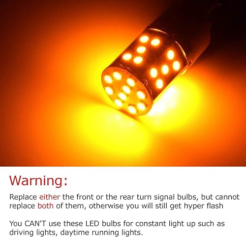 Miniatura 7 de iJDMTOY 7440 T20 Paquete de 2 bombillas de LED de 21 watts, sin resistencia ni hiper-flasheo, de alta potencia, luz color ámbar, para señal de giro