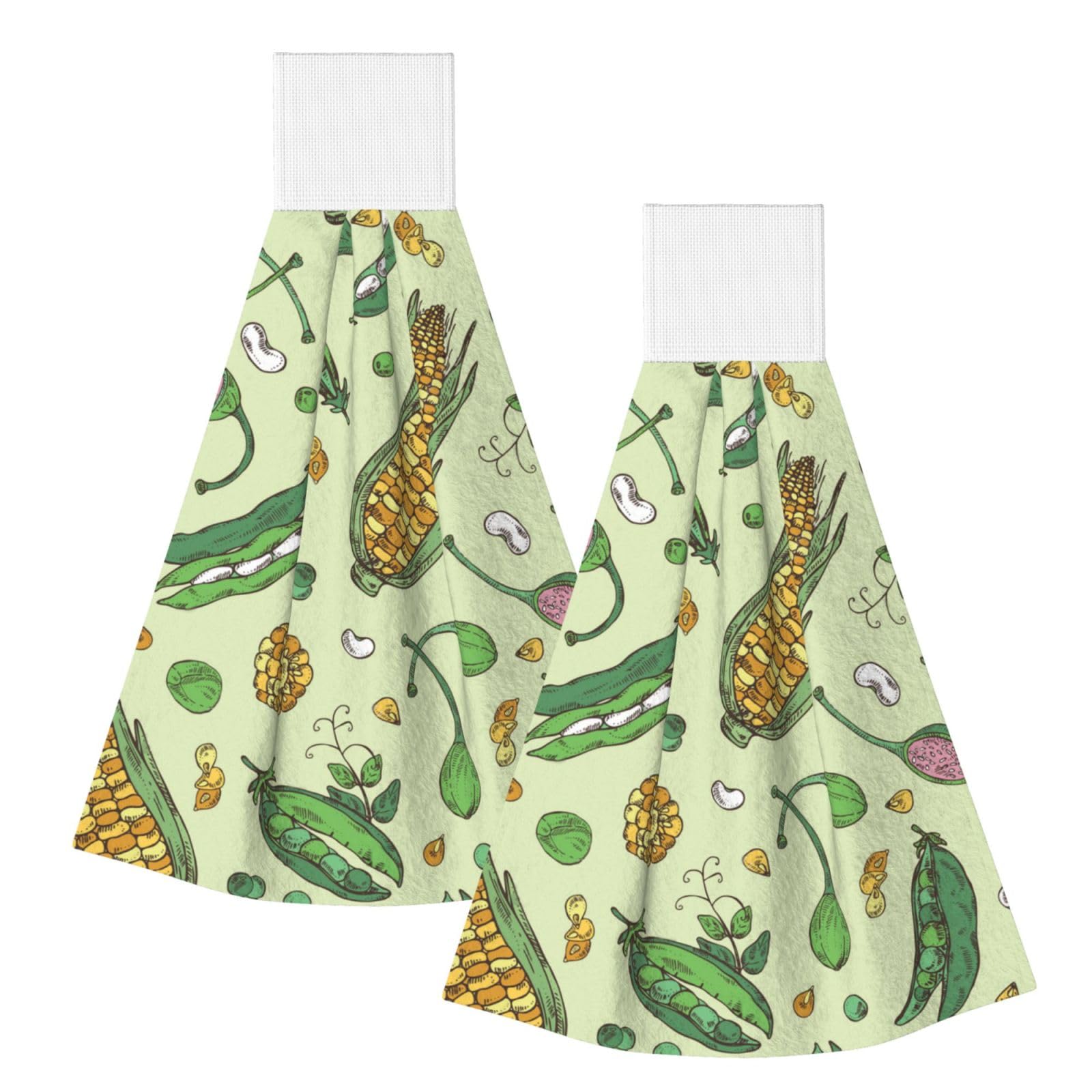 DOPKLNA Corn Peas Pod Beans Pod Caper, 2 Pcs Hanging Coral Fiber Hand Towels for Bathroom, Absorbent Kitchen Towels