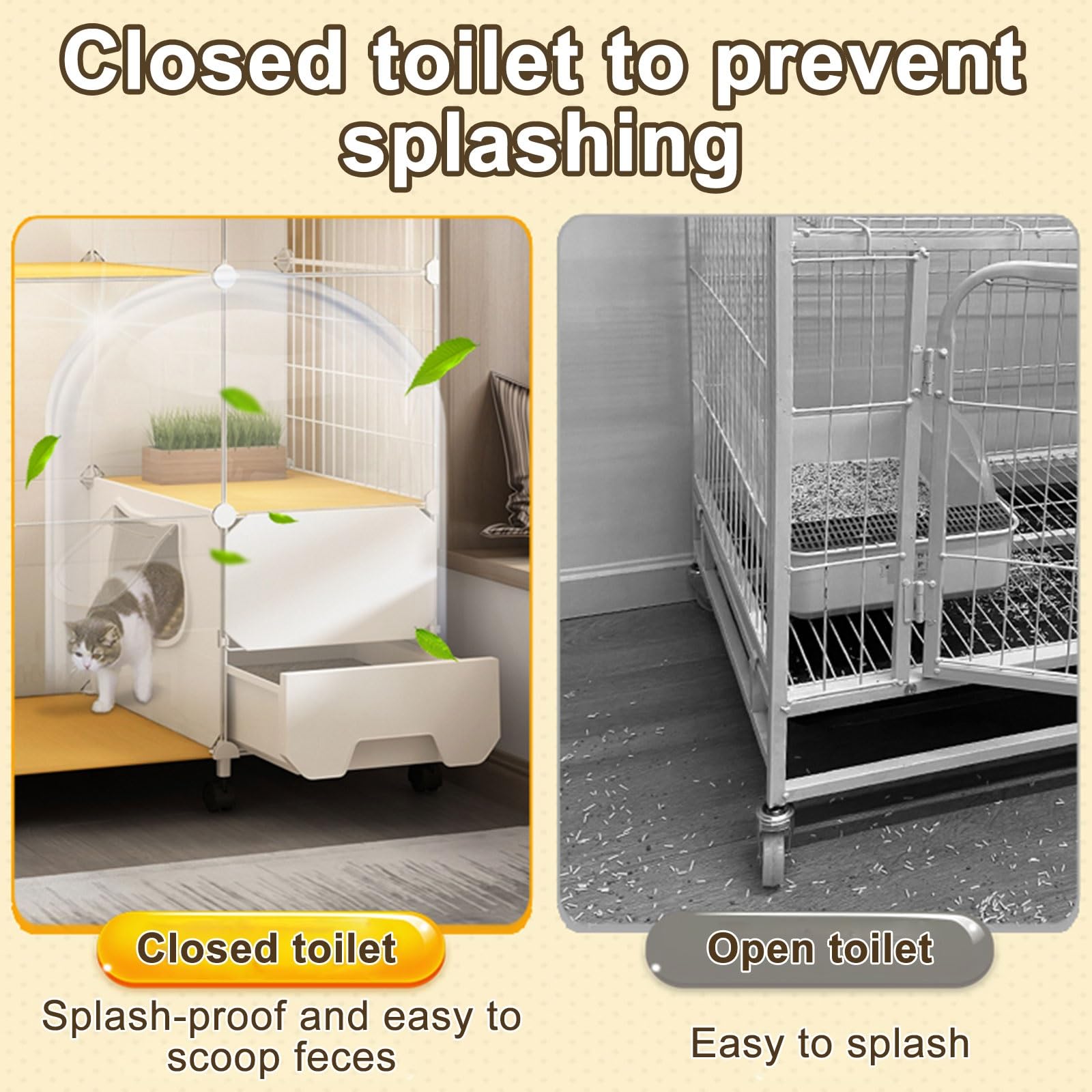 Cage pour Chat avec Bac à Litière, Enclos Chat à 3 Niveaux, Grand Parc Amovible, Appartement pour Chat, Catio D'intérieur for 1 à 2 Chats