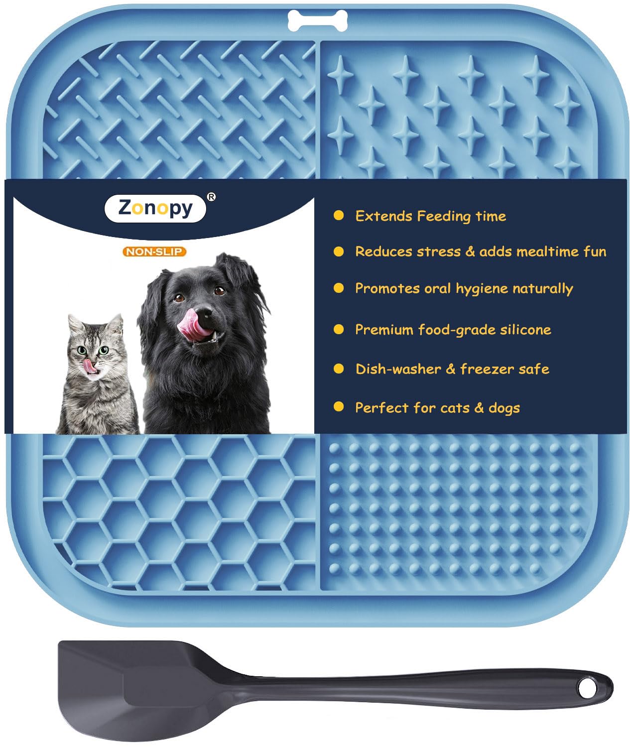 Zonopy Tappetino per leccare cani e gatti con ventose, 1 confezione quadrata per cani lenta mangiatoia per alleviare l'ansia e la noia, giocattoli per cani per tenerli occupati, tappetino per