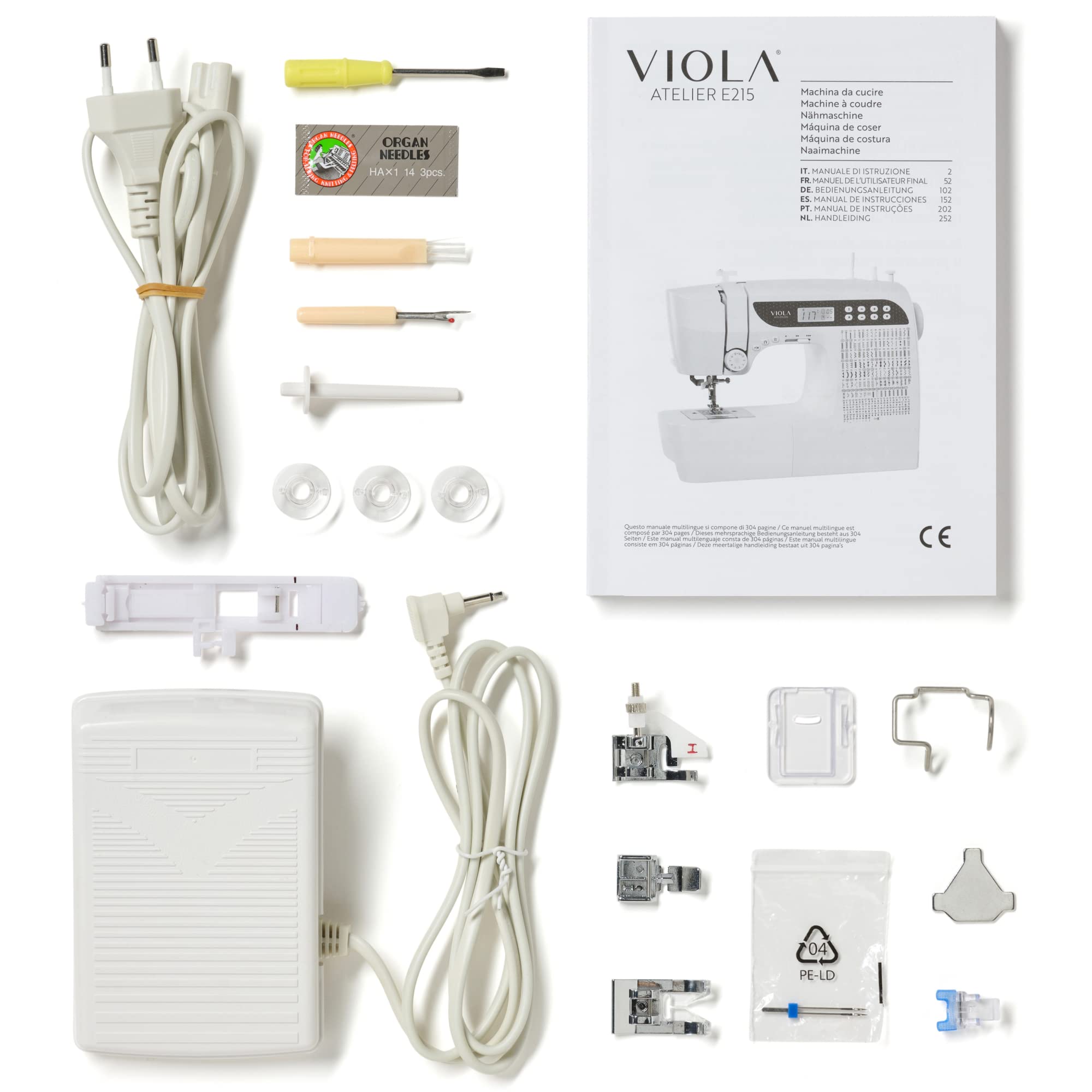 VIOLA Atelier E215 Macchina da cucire Elettronica, 215 Funzioni Cucito, Alfabeto, Infilatura Automatica, Facile da Usare