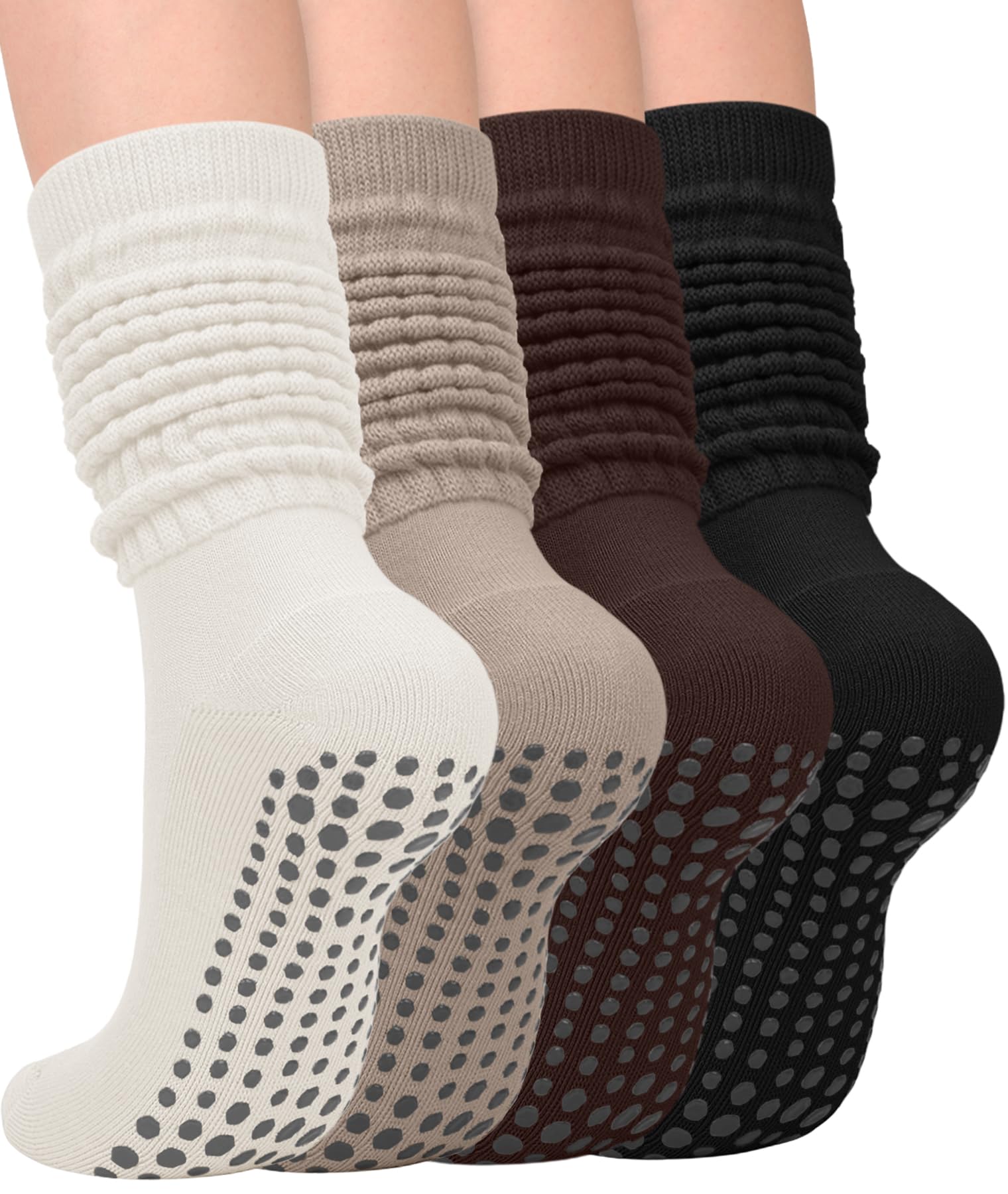 yeuG Pilates Grip Socks for Women Yoga Slouch Socks with Grip for Barre Knee High Boot Socks Long Scrunch Slipper Socks brown socks grippy socks woman hospital socks