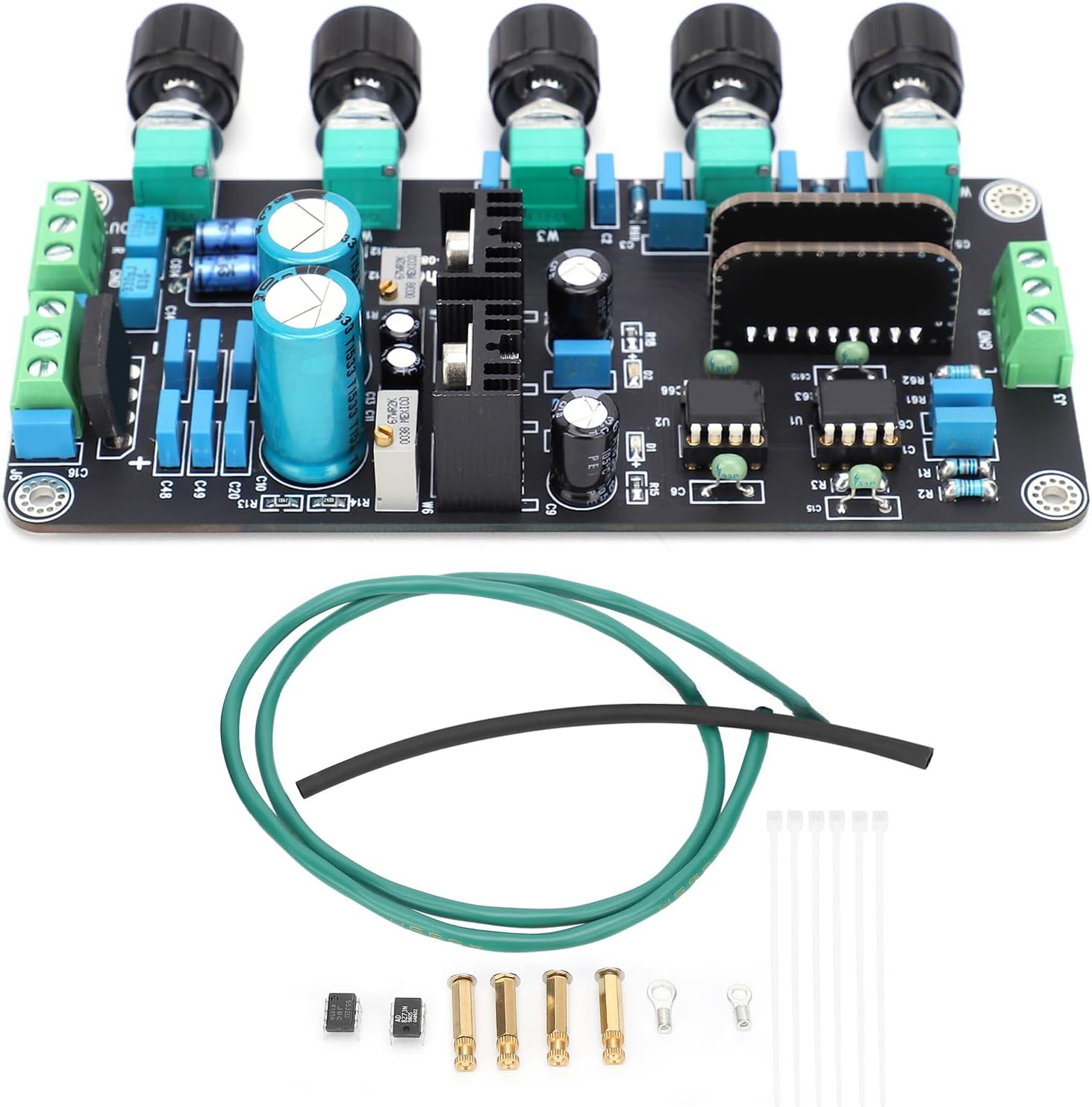 2604 AD827 Stereo Preamp Tone Board Amplifier Volume Bass Treble Control Board Audio Resistors Double Sided PCB for Home Theater Systems DIY Audio Projects