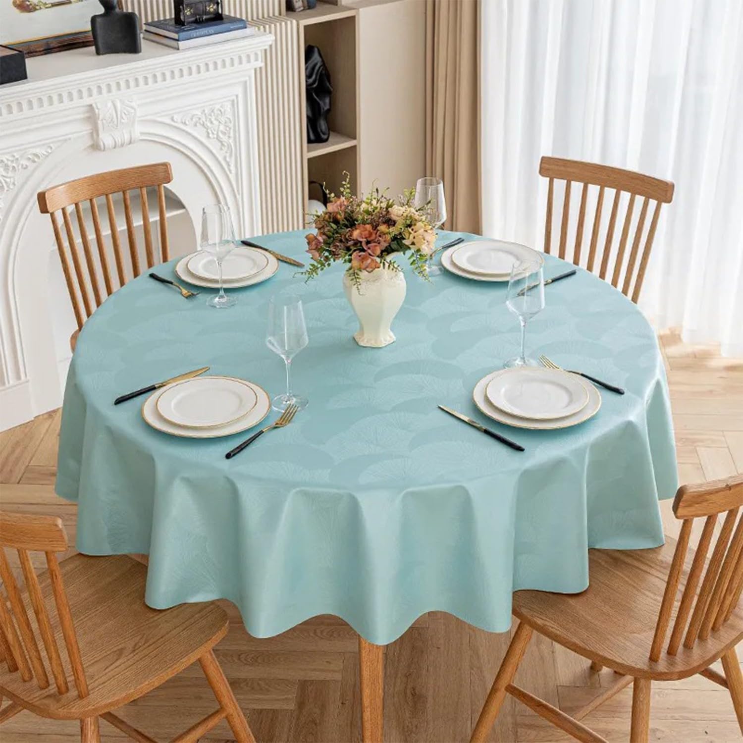 JuanNest Jacquard Round Table Cloth,Outdoor Dining Table Cloth,Design Waterproof Antiwrinkle Spillproof Heavy Weight Soft Tablecloths for Circular Table Cover and Kitchen Dinning Tabletop F,140CM