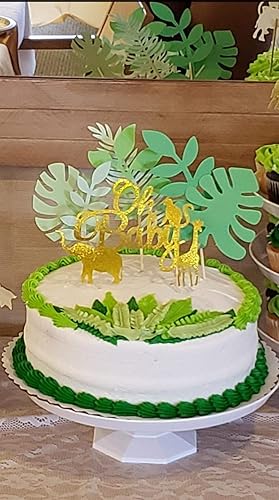Miniatura 3 de LaVenty Set of 7 Glittery Tropical Leaves Cake Topper Tropical Wedding Cake Decoration greenery Palm Leaf Cake Topper