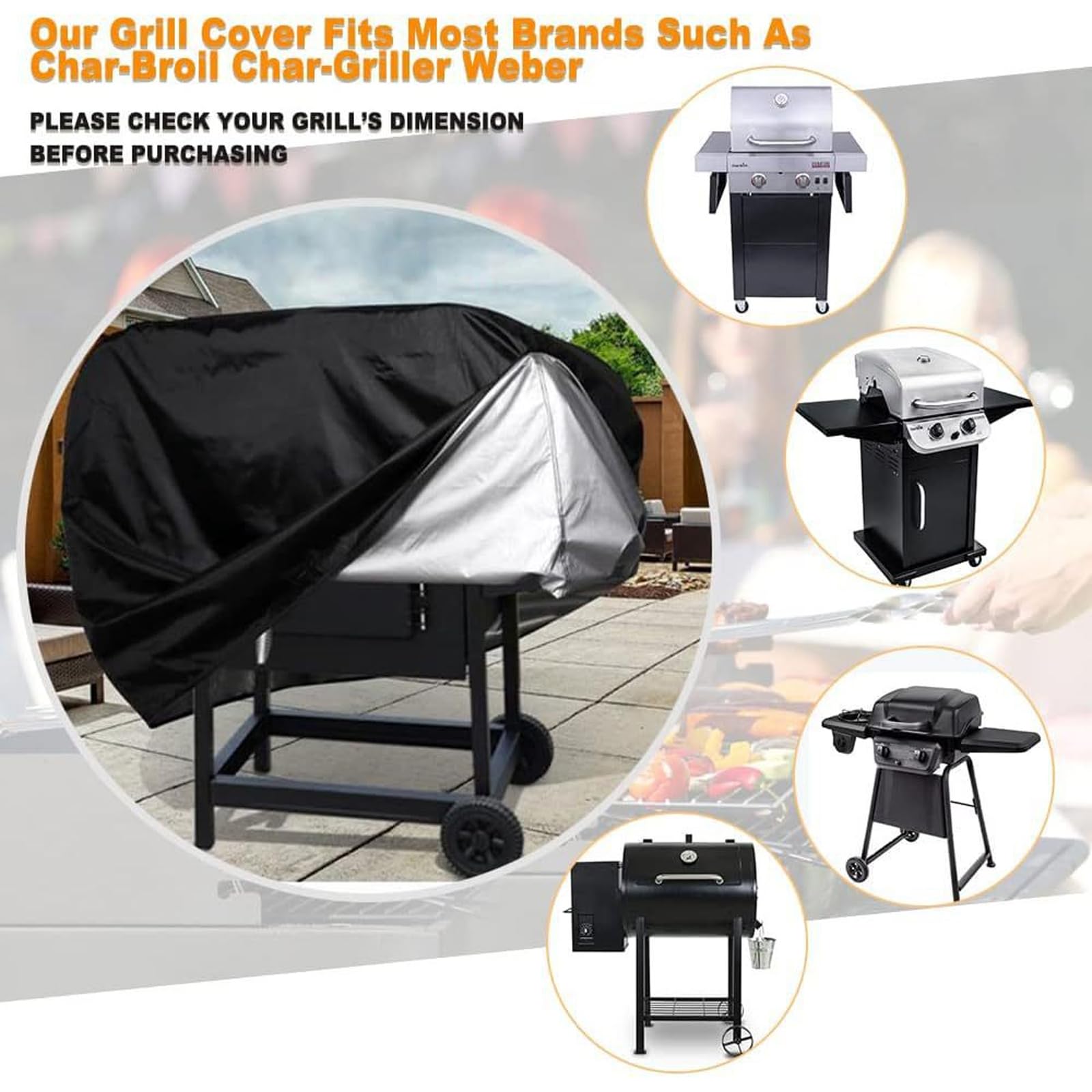 Copertura impermeabile per griglia 420D bue regolabile per barbecue, protezione resistente alle intemperie per uso esterno (dimensioni: 19 x 71 x 117 cm, colore: nero)