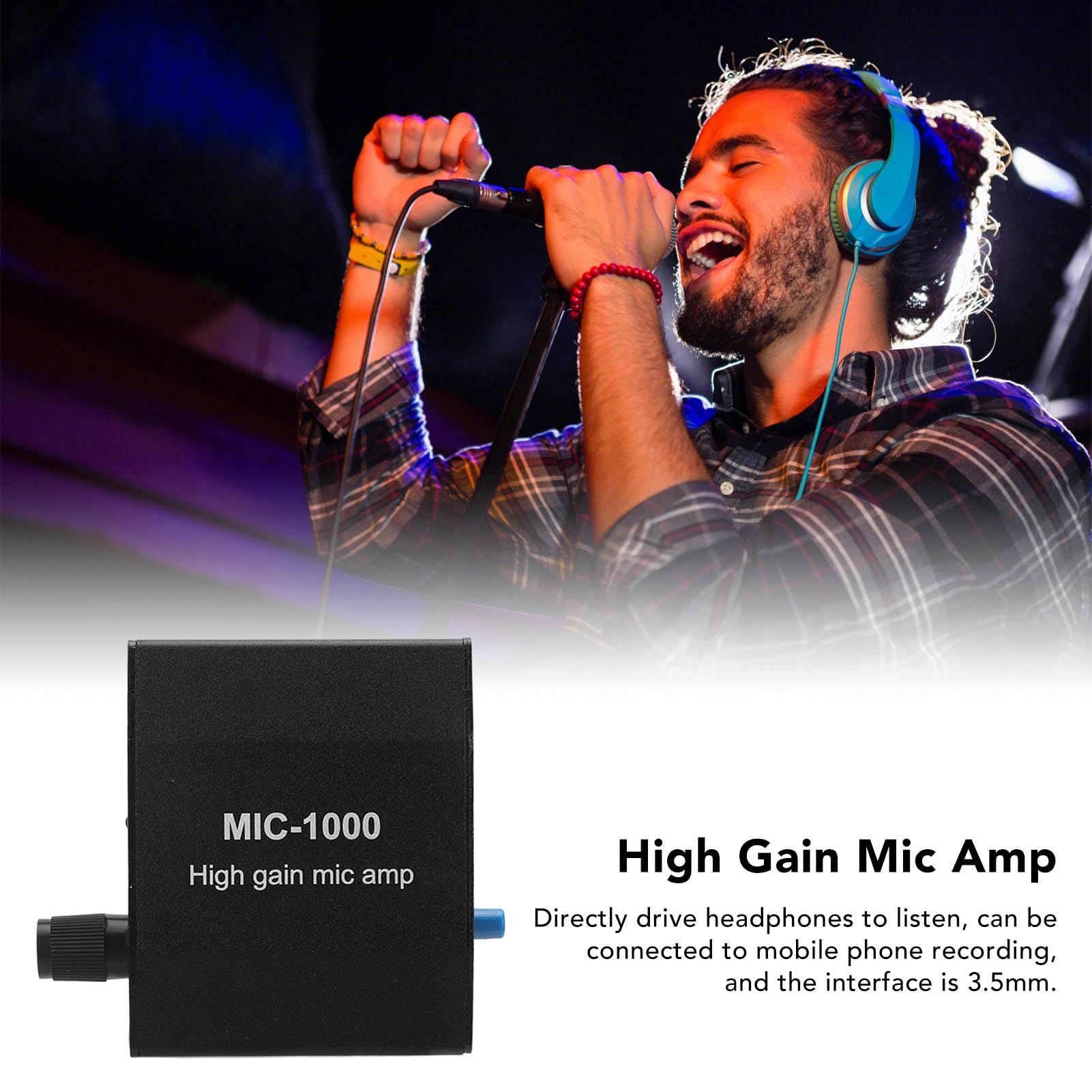 Amplificateur de Microphone, Ampli Audio Micro Haute sensibilité en Alliage D'aluminium, Contrôle de Niveau Automatique ALC D'amplification Portable 1000 Fois pour écouteurs,
