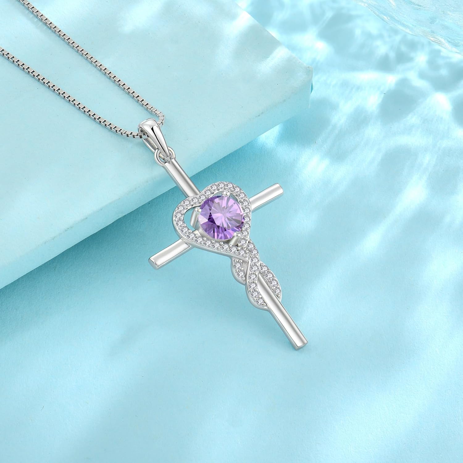 Cross Necklace for Women 925 Sterling Silver Infinity Birthstone Pendant Necklace Religious Christian Jewelry Gifts Wife Mom Her - Image 5