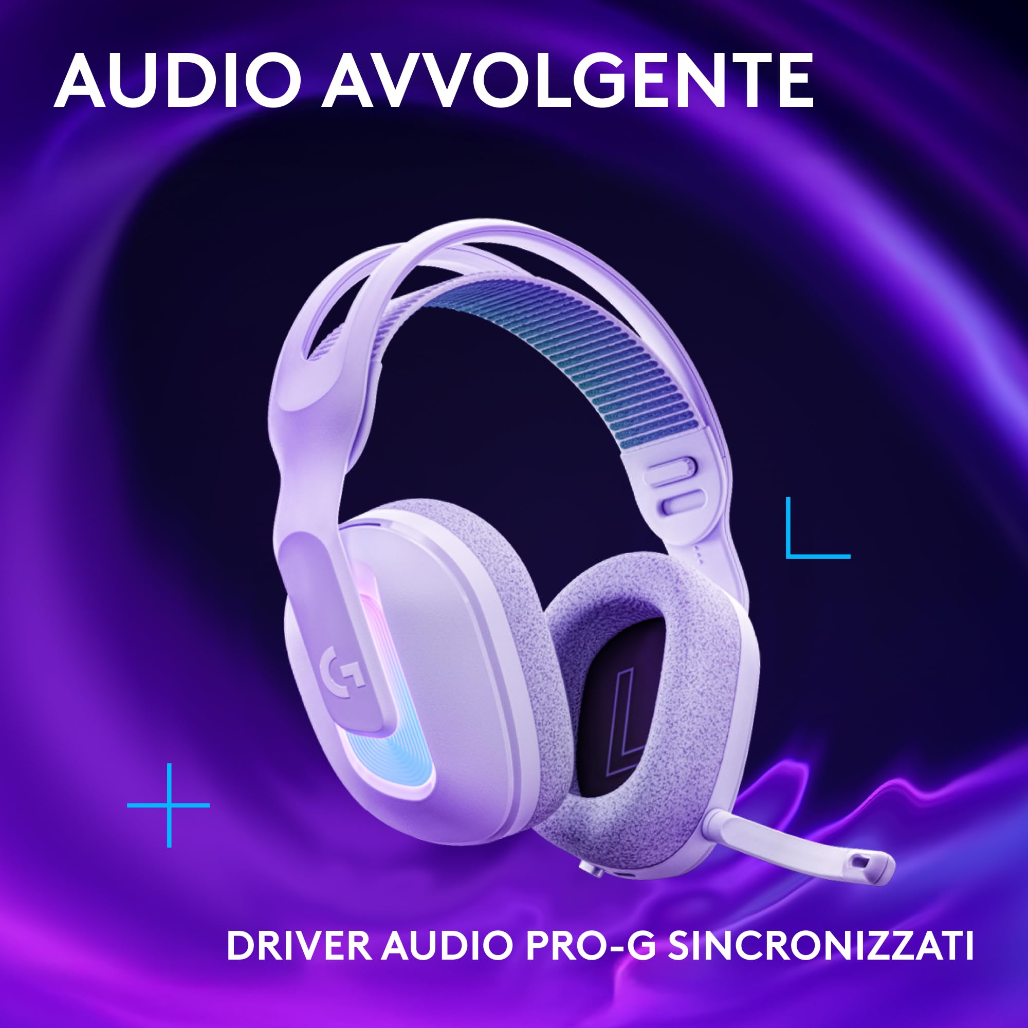 Logitech G G522 LIGHTSPEED cuffia con microfono gaming wireless,LIGHTSYNC RGB, microfono e audio sincronizzato avanzato, connettività tripla con LIGHTSPEED, Bluetooth, da USB-A a USB-C per PC, Bianco