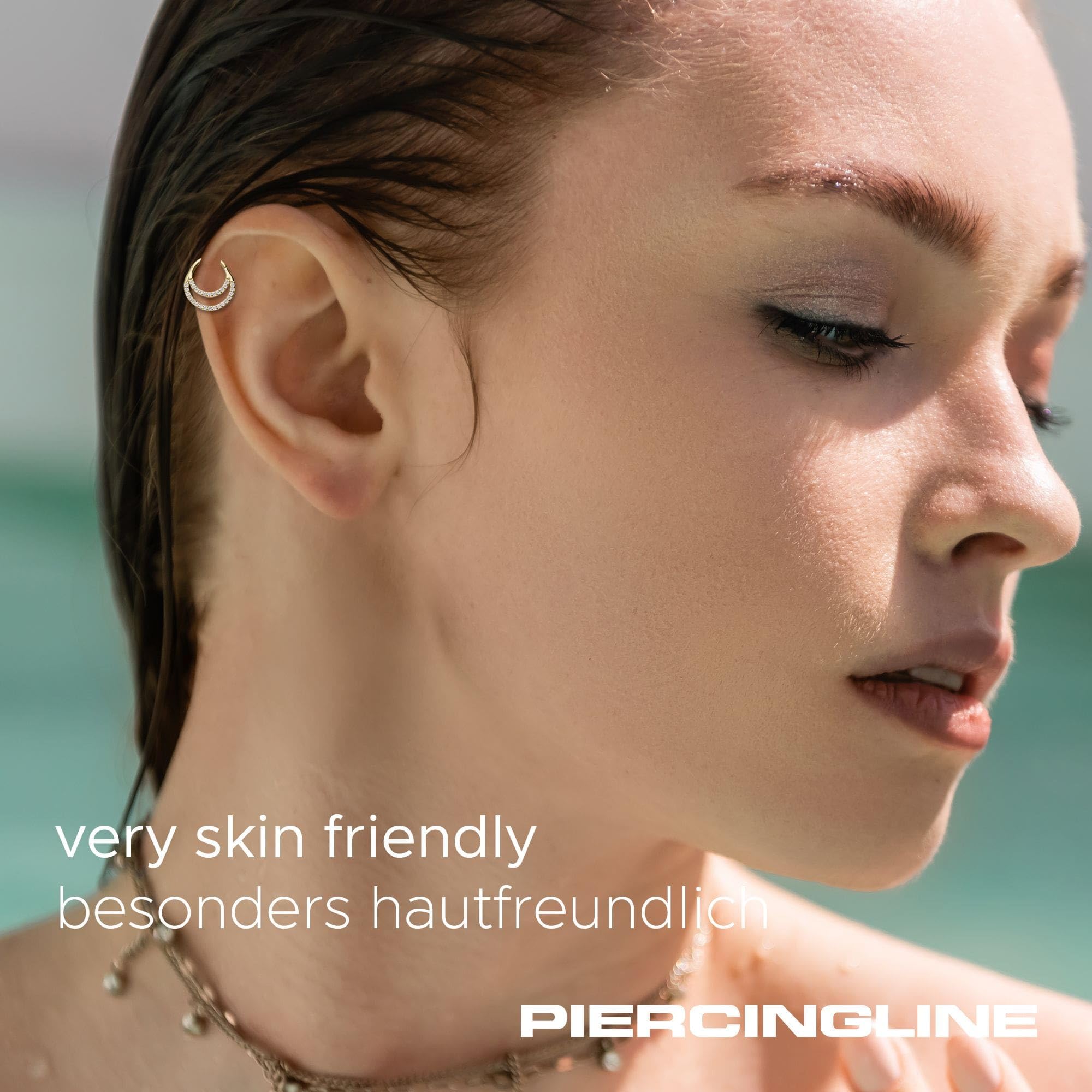 PIERCINGLINE Piercing Ring 14K Gold Segmentring Clicker EINGEFASSTE MOISSANITE + 2 RINGE 585er Gold - Goldfarben