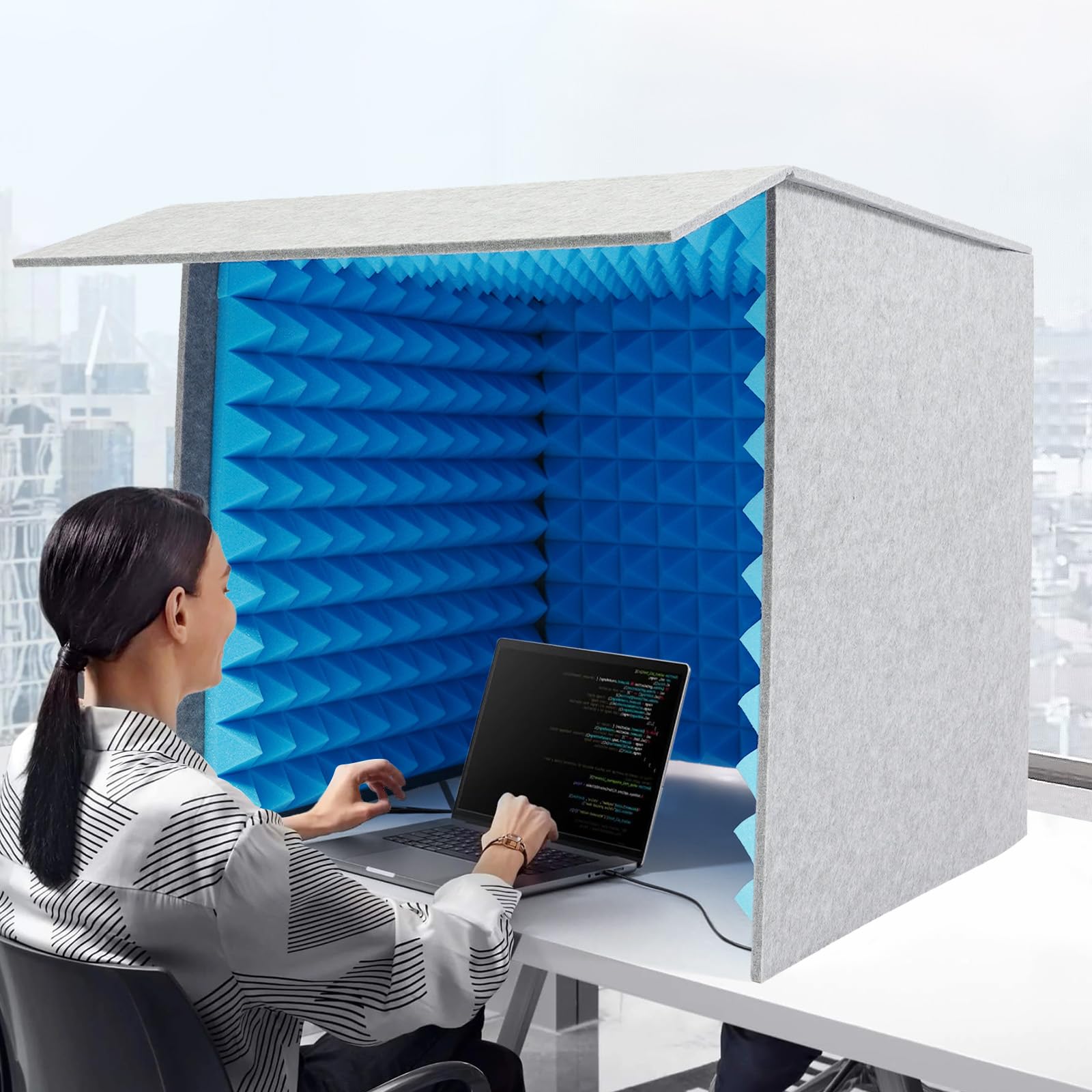 Cabina insonorizzata portatile, Desktop Quadrato Copertura Insonorizzata per studi di registrazione 60x60x60cm Grigio, Blu