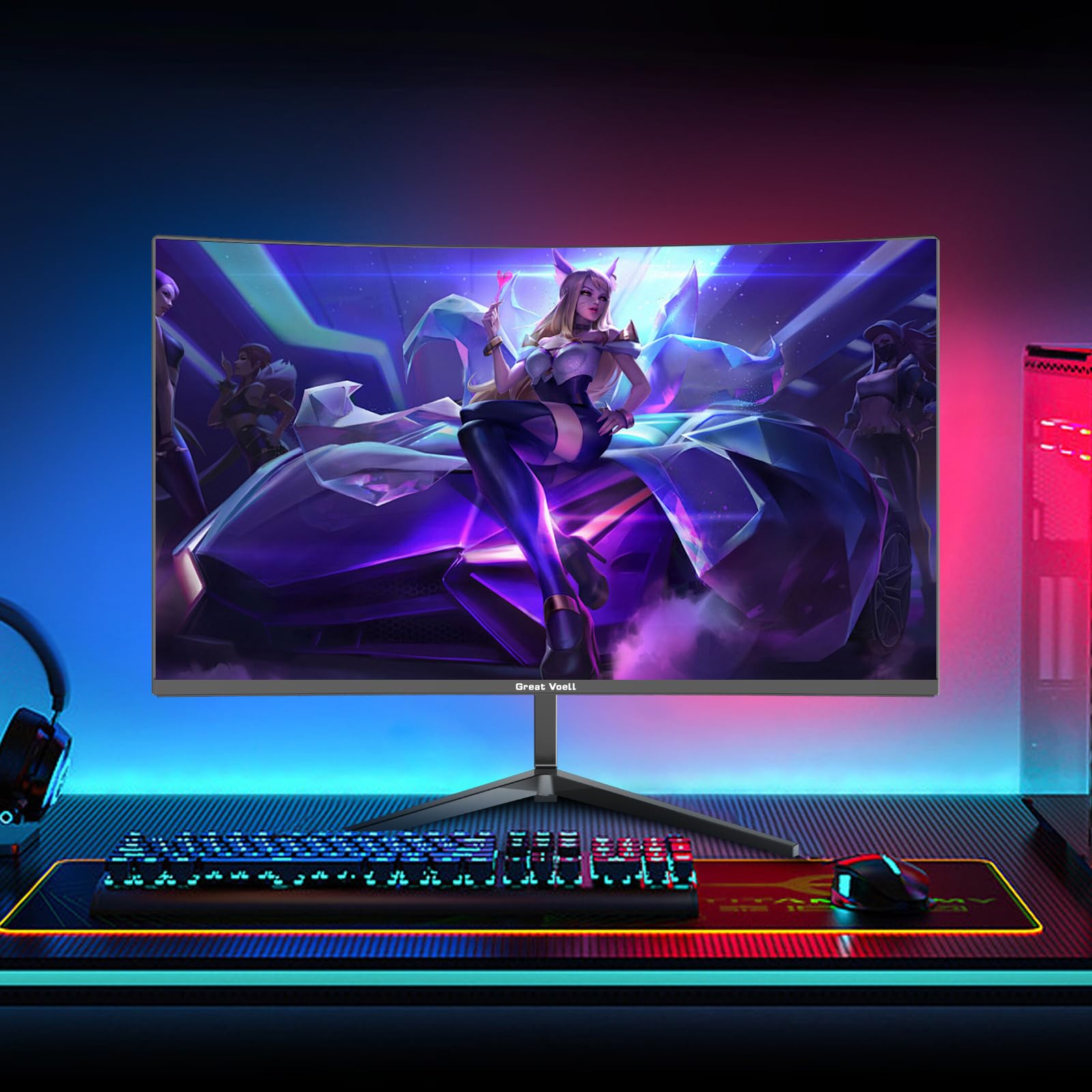 Great voell Ecran PC Gamer Incurvé 24 Pouces, 180 Hz, HDR10 (Full HD 1080P, 1920 x 1080), AMD FreeSync, Montage VESA, Couleur Noir