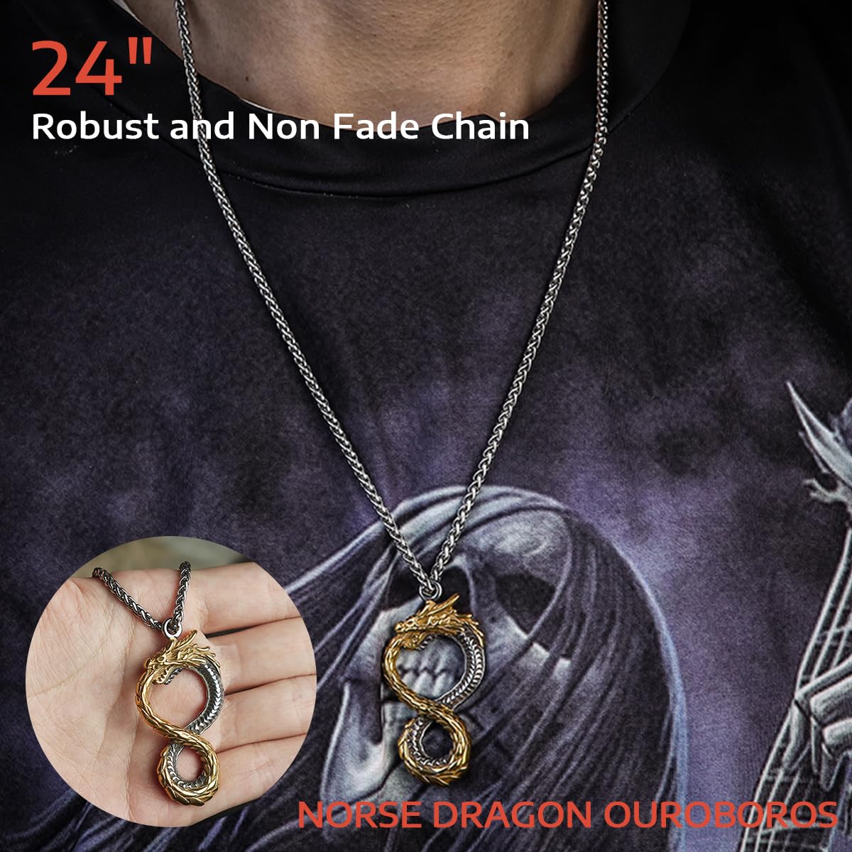 GTHIC Norse Dragon Ouroboros Collane con ciondolo per uomo Donna Gioielli vichinghi con catena