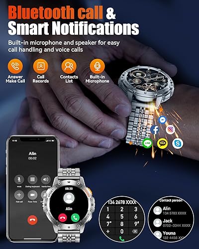 Vista 5 de Relojes inteligentes para hombres con llamada Bluetooth, reloj inteligente AMOLED impermeable de 1.43 pulgadas con linterna, 111 modos deportivos, 2