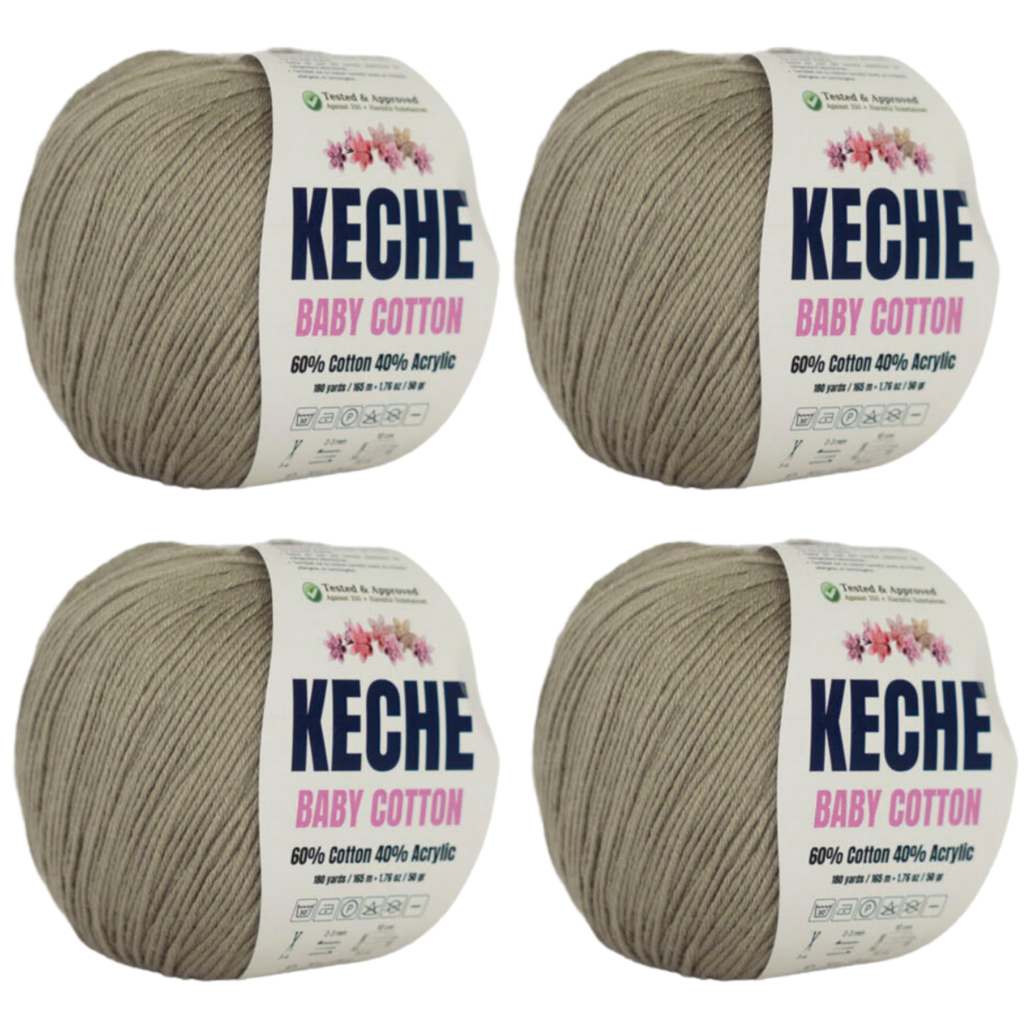 Keche Cotton Yarn, 60% Cotton 40% Acrylic Yarn, Soft Cotton Yarn for Crochet and Knitting, Amigurumi Yarn 4 Skeins/Balls [1.76 Oz (50g) / 180 Yrds (165m)] x 4 - Dark Beige