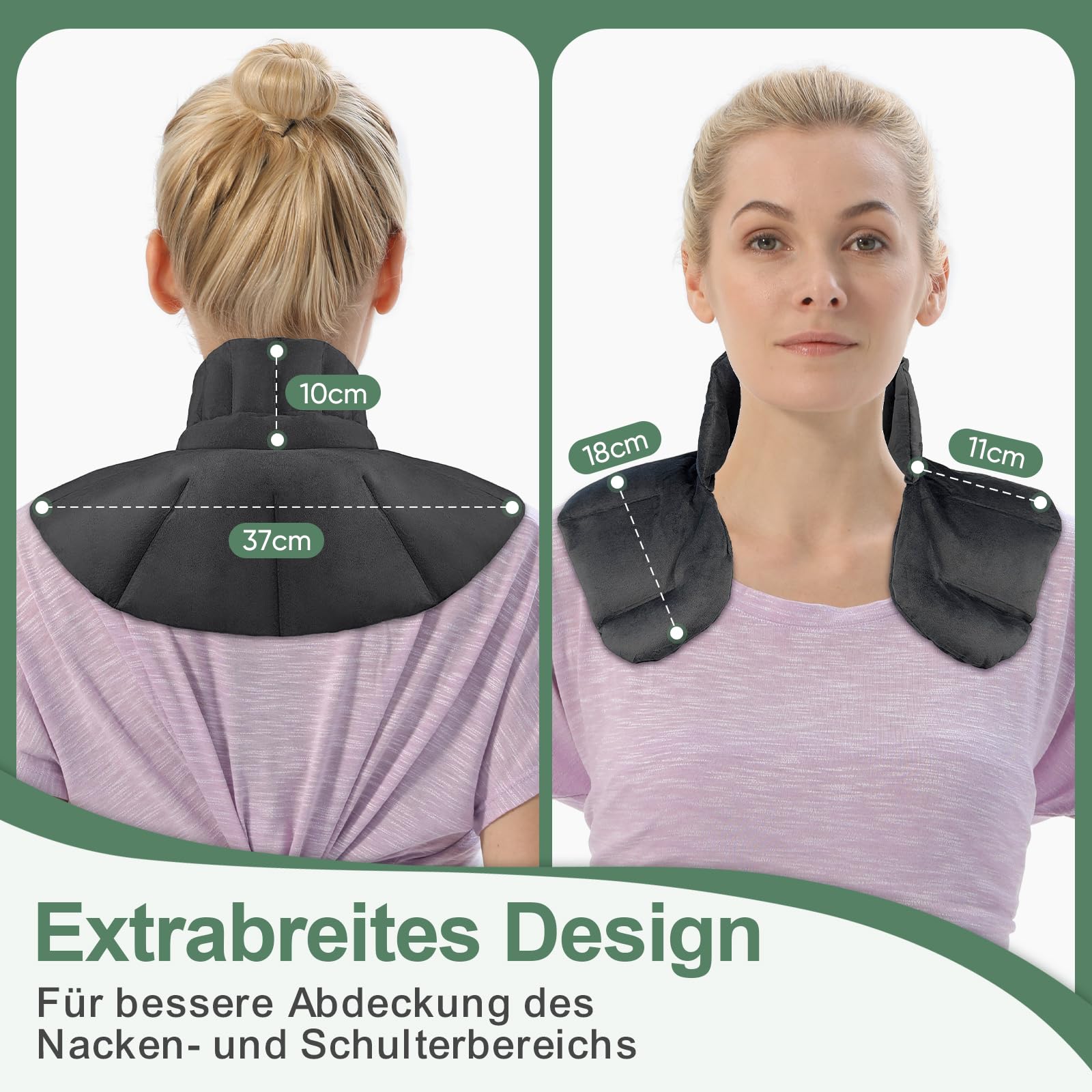 Körnerkissen Nacken Schulter für Mikrowelle, Kirschkernkissen Nacken Schulter, Nackenkissen mit Kragen,100% natürliche Füllungen Geschenke für die Familie, Wärme-/Kältetherapie(Grau)