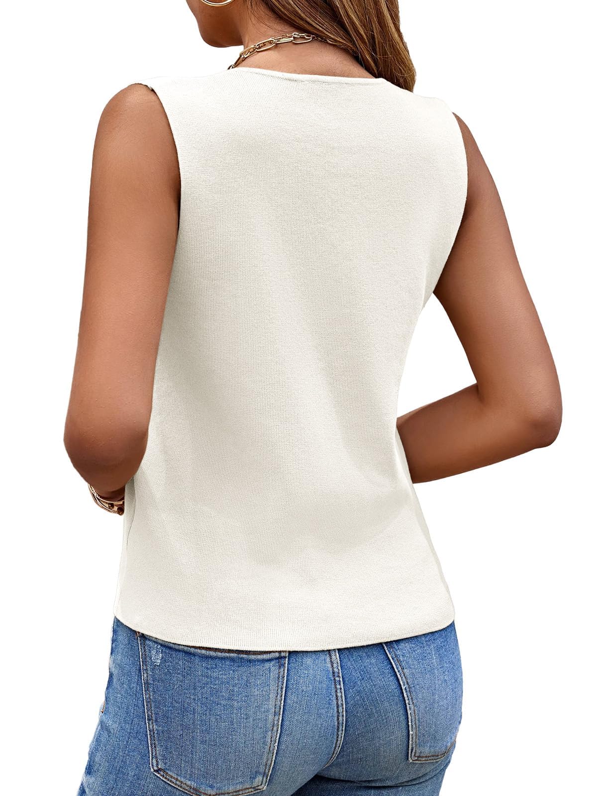 Chaleco de Punto en V para Mujer, Cárdigan de Verano, Blanco, XXL