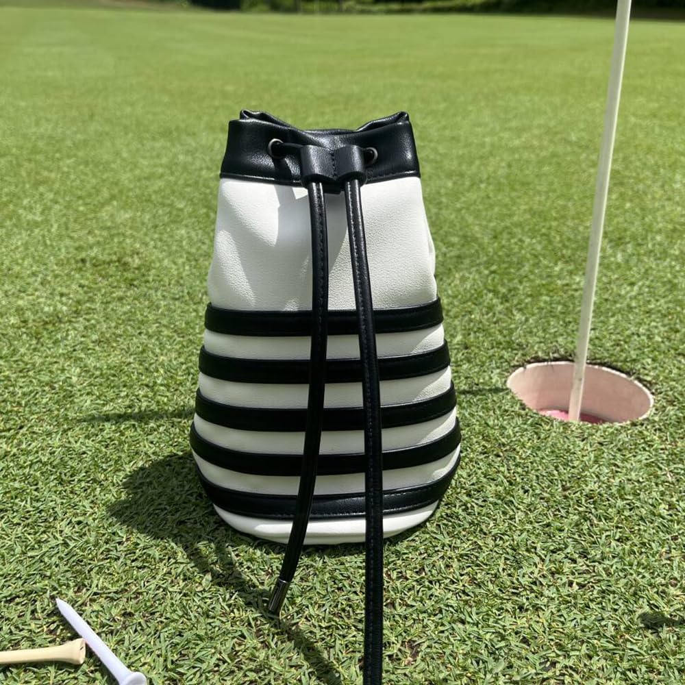 PINKTEE Golf-Wertsachen-Tasche, Leder Golfballsack, Eimer-Taillendesign mit abnehmbarem magnetischem Ballmarker für Männer und Frauen