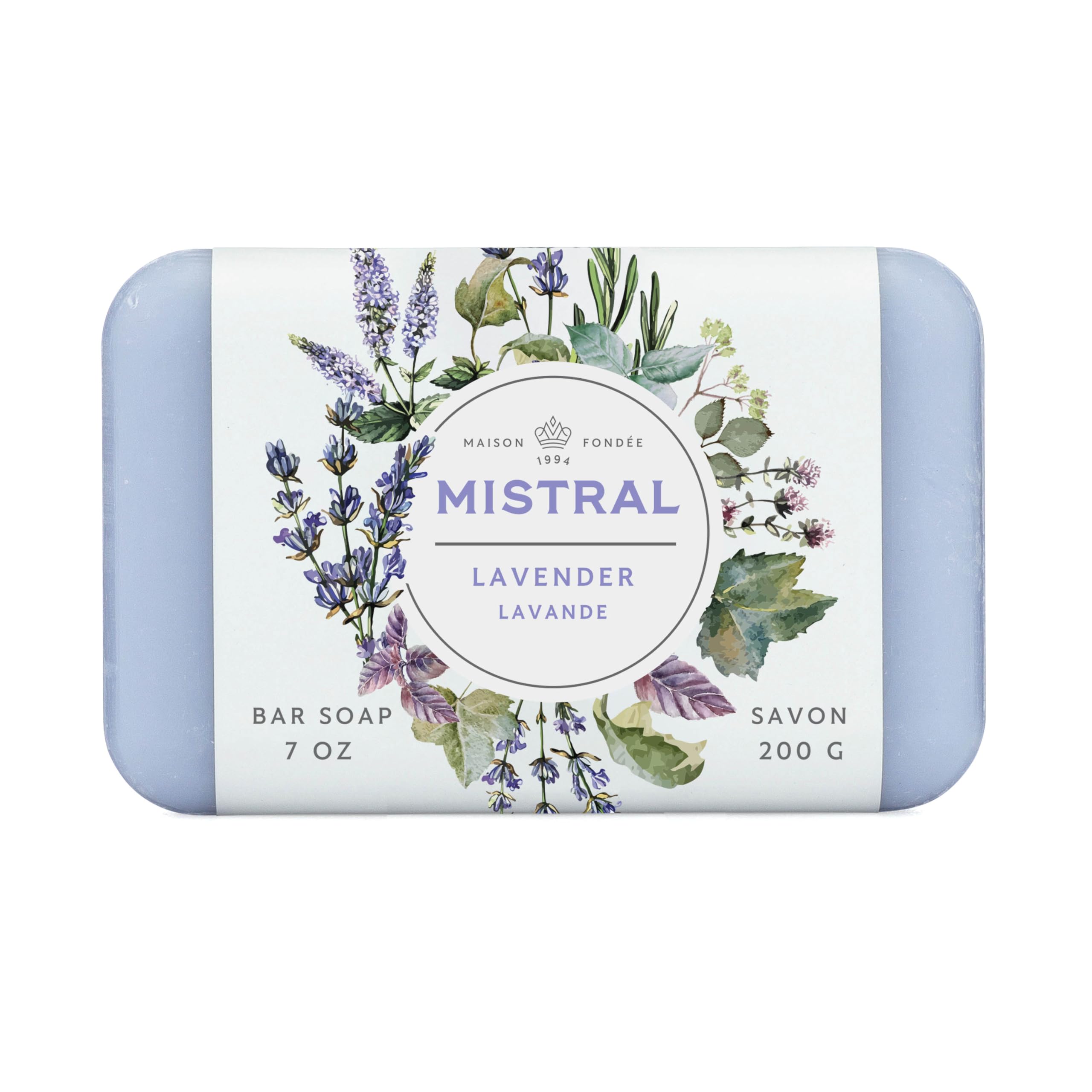 Mistral Classic French Bar Soap, Lavender, 7 oz - Triple-Milled Luxury Natural Soap with Organic Shea Butter & Olive Oil | Long-Lasting Moisturizing Body Soaps for Women & Men (Pack of 2)