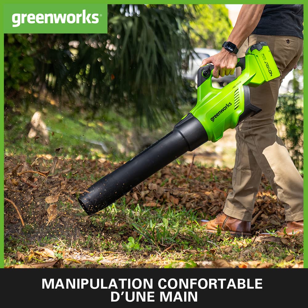 Greenworks GD40AB Souffleur à Batterie Axial de Feuilles Mortes Sans Fil, Régulateur de Vitesse, Moteur Sans Balais, 210km/h, 15,6 m³/min, Fonction Turbo, SANS Batterie Ni Chargeur 40V, Garantie 3 Ans