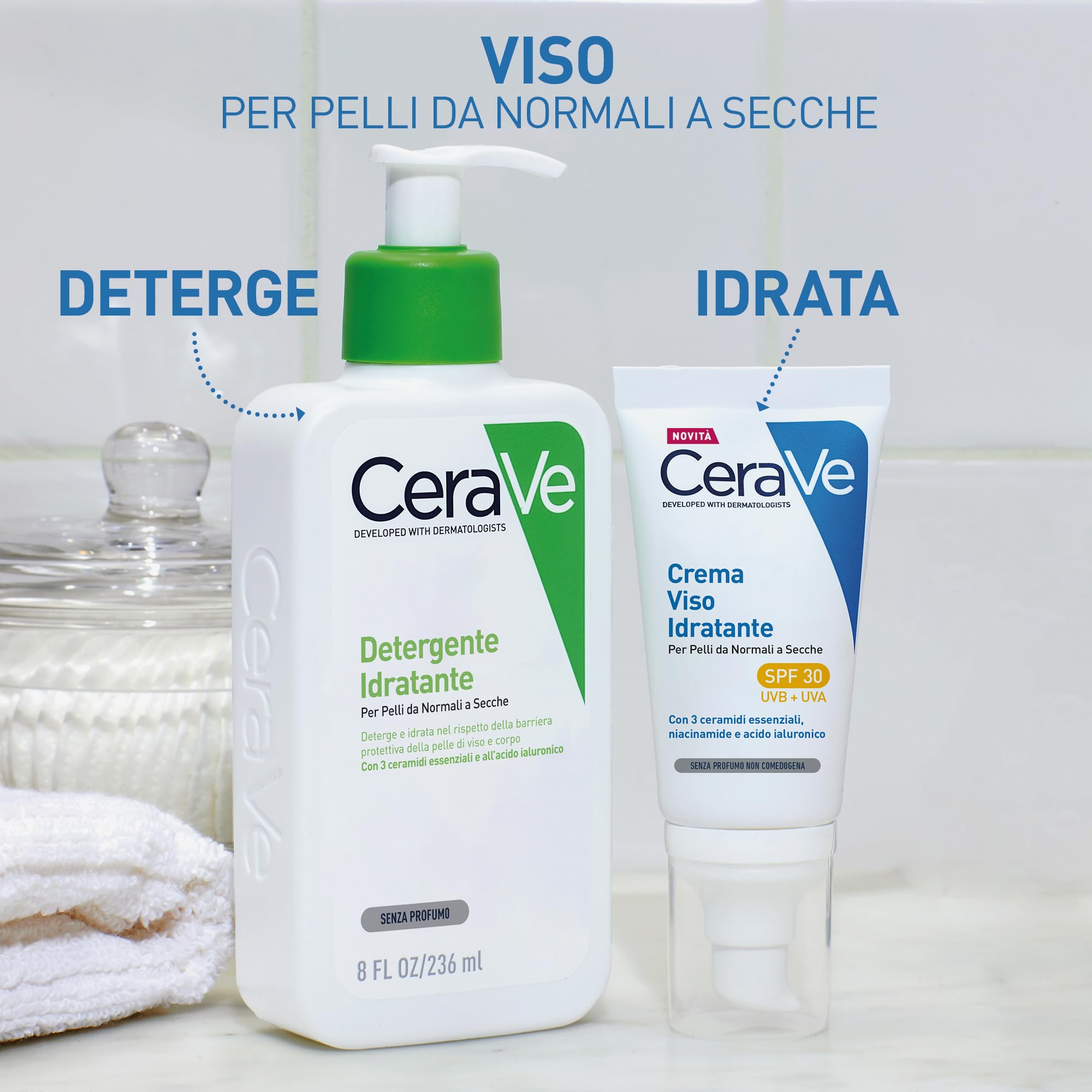 CeraVe Crema Idratante Viso SPF 30, Per Pelli da Normali a Secche, Idratazione Profonda, Ad Assorbimento Rapido, Con Protezione Solare SPF 30 e Acido Ialuronico, 52 ml