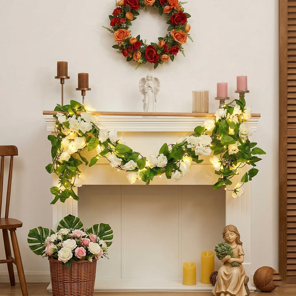 Paquete de 12 guirnaldas de rosas artificiales de 94,49 pulgadas, guirnalda de flores artificiales, flores colgantes, flores decorativas para mesa de boda, decoración para manualidades