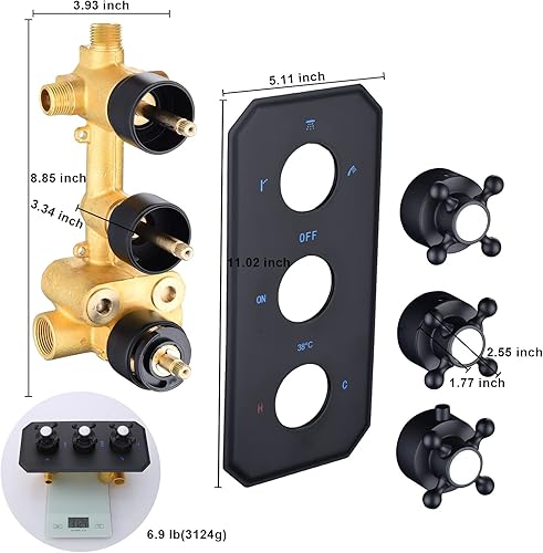 Miniatura 7 de Sistema de ducha de baño con chorros de cuerpo de encendidoapagado con botón de ducha con grifo de ducha montado en la pared de 16 pulgadas y