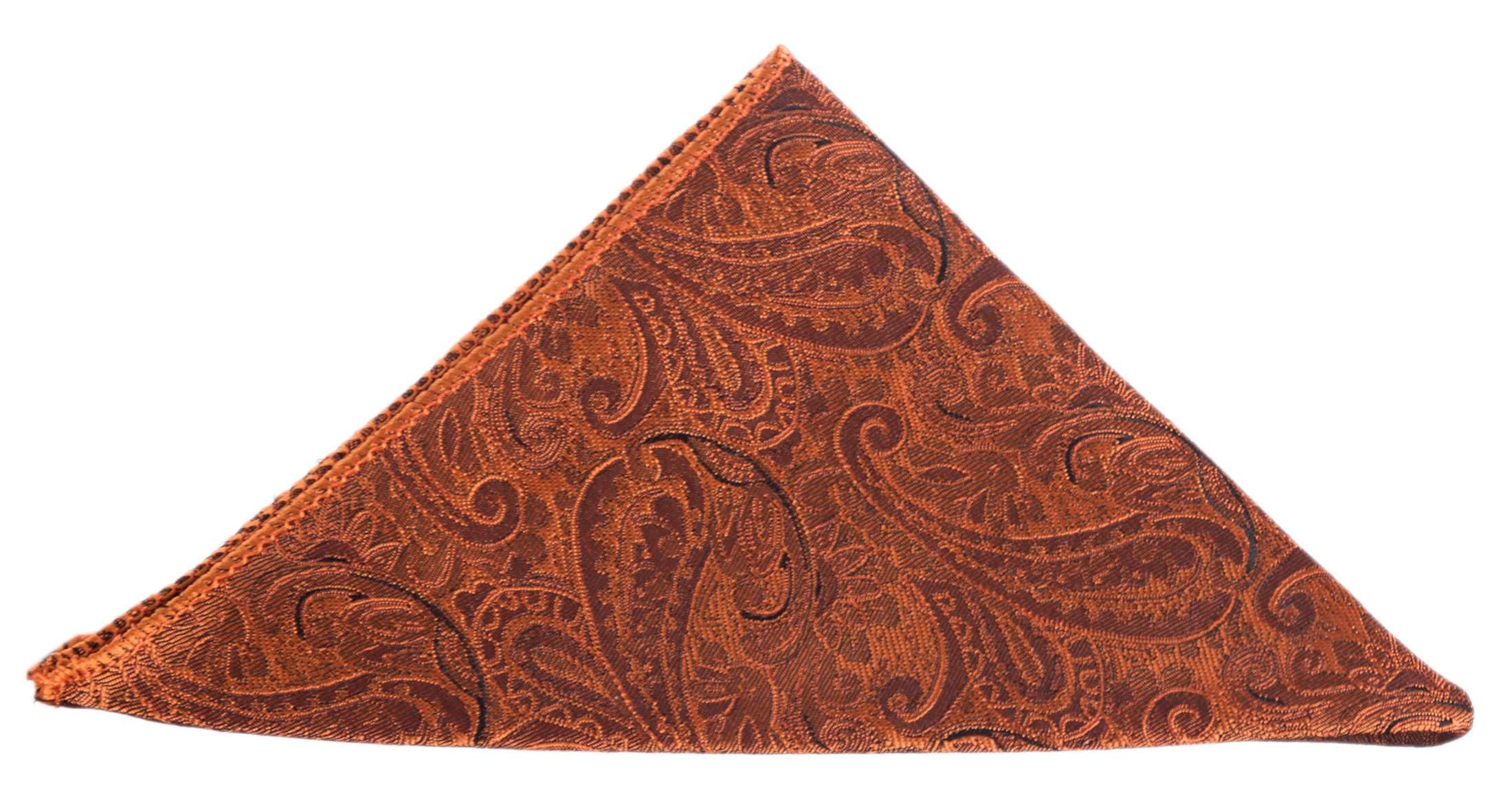 Tuxgear Mens Solid Satin Wedding Groomsmen Pocket Square Handkerchief, Burnt Orange Paisley (Burnt Orange Paisley)
