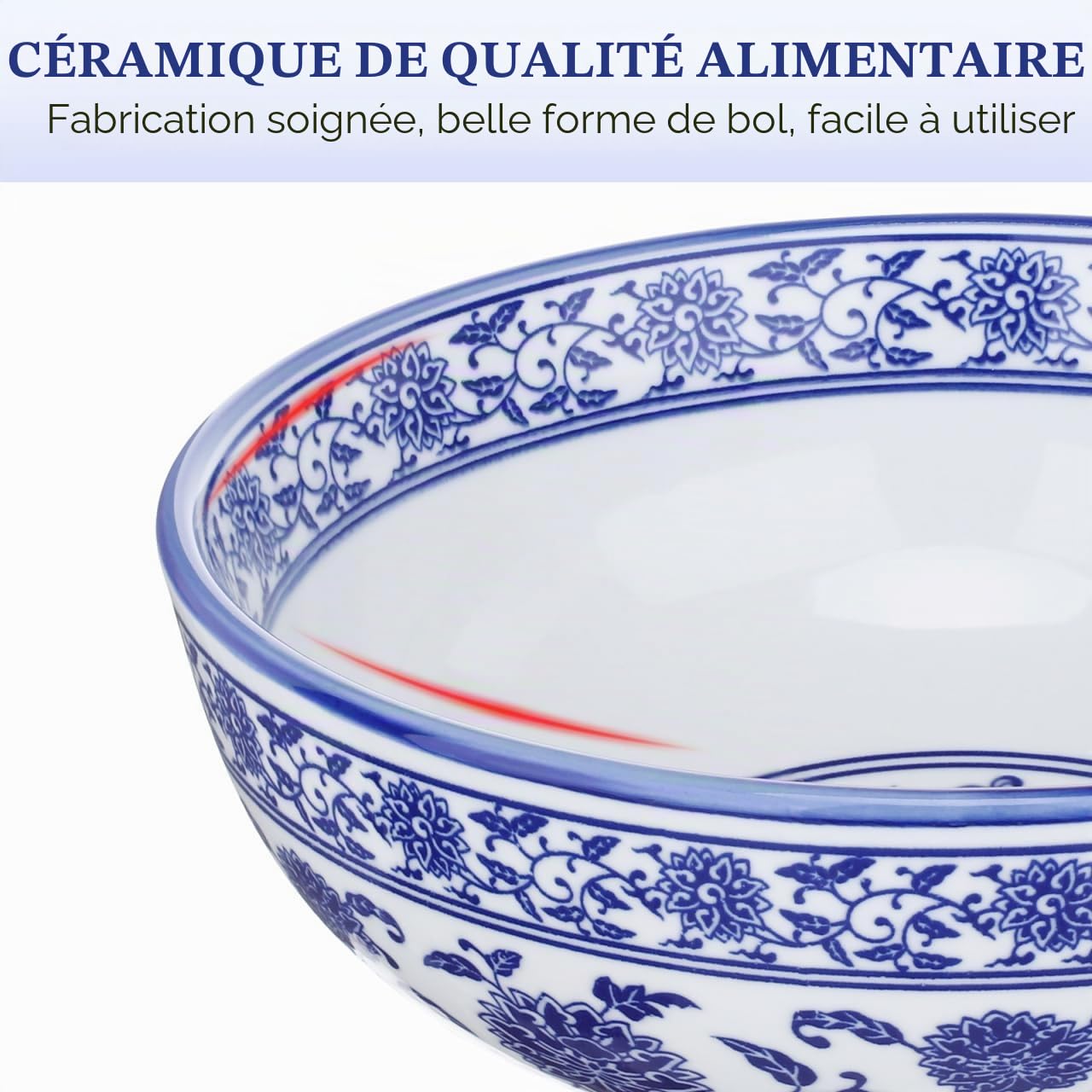 BESTonZON Bol à soupe en céramique - Bol à pâtes - Style asiatique - Bleu - 17 cm - Style chinois