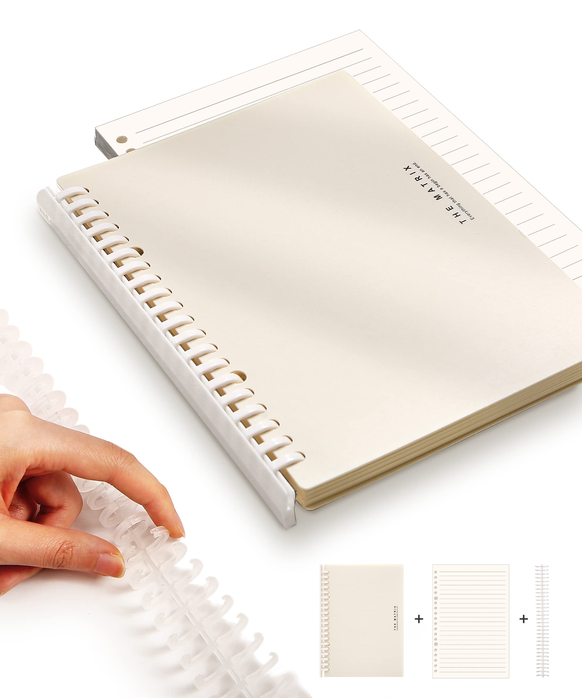 Spiral Notebook 5x7 Wide Ruled for Work Refillable Pages, 140 Pages A5 Sprial Notebooks+120 Pages Refills Plastic Cover Small Spiral Journal for School, White