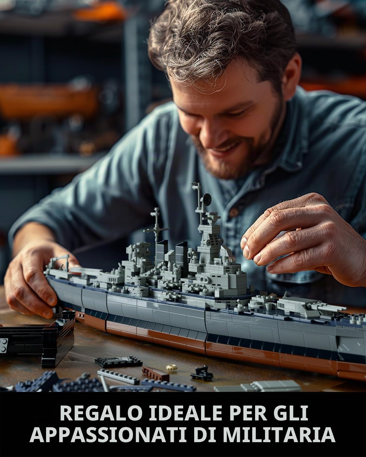 Nifeliz Nave da guerra Blocchi di Costruzione per Adulti, USS Battleship militare modellismo, Decorazione per la casa o l'ufficio, Regali per Uomini e Donne (1911 pezzi, NF10280)