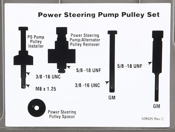 OTC 4530 Power Steering Pump Pulley Service Set - Fits Most Domestic Vehicles with 1-1/8, 1-1/4, 1-5/16 and 1-3/8 Diameter Pulley Hubs; Includes Storage Case