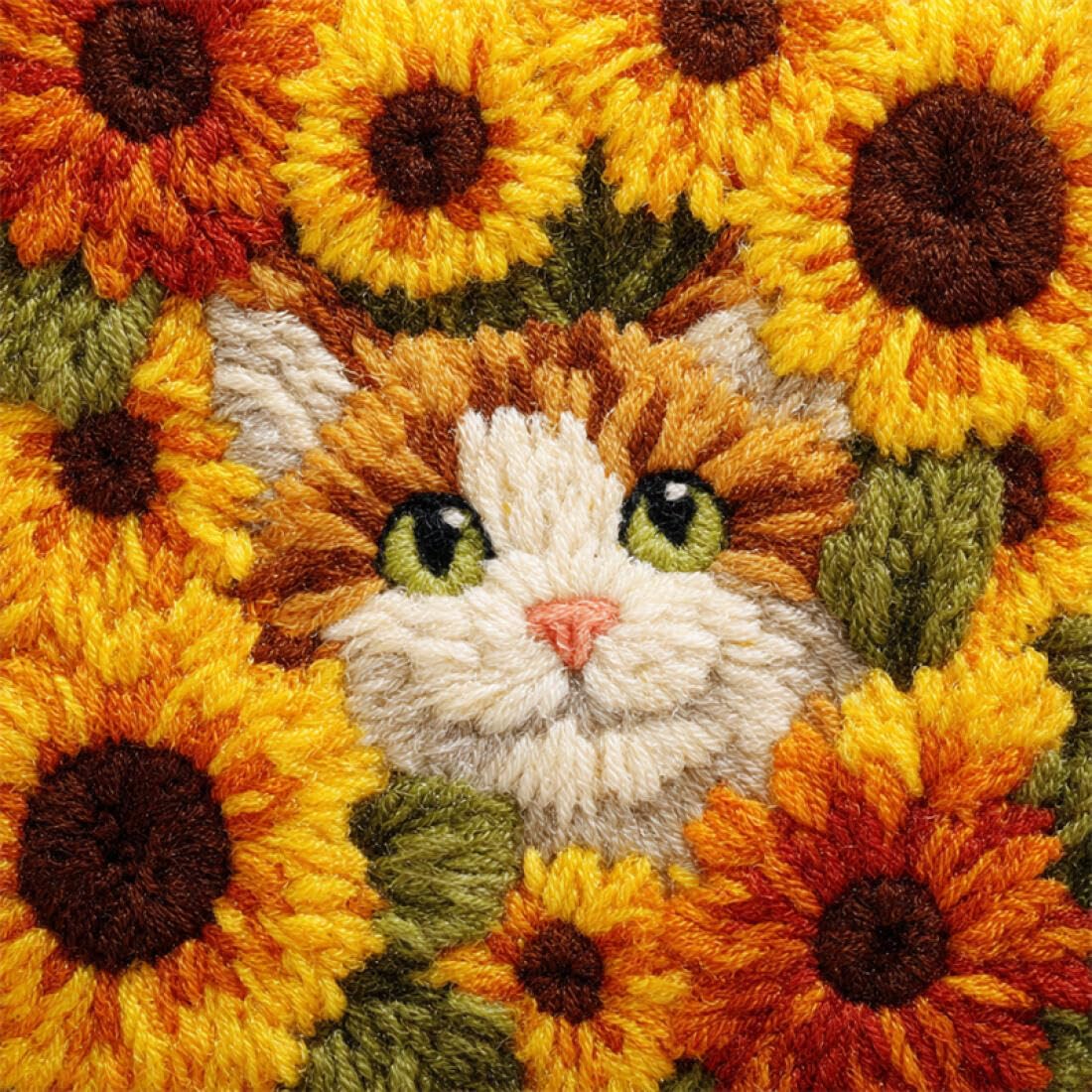 Kitquiver Animal Latch Hook Cushion Set Cat and Sunflower Latch Hook Kit for Adults Beginners Embroidery Crochet Set DIY Throw Pillow Covers Kits 17x17In