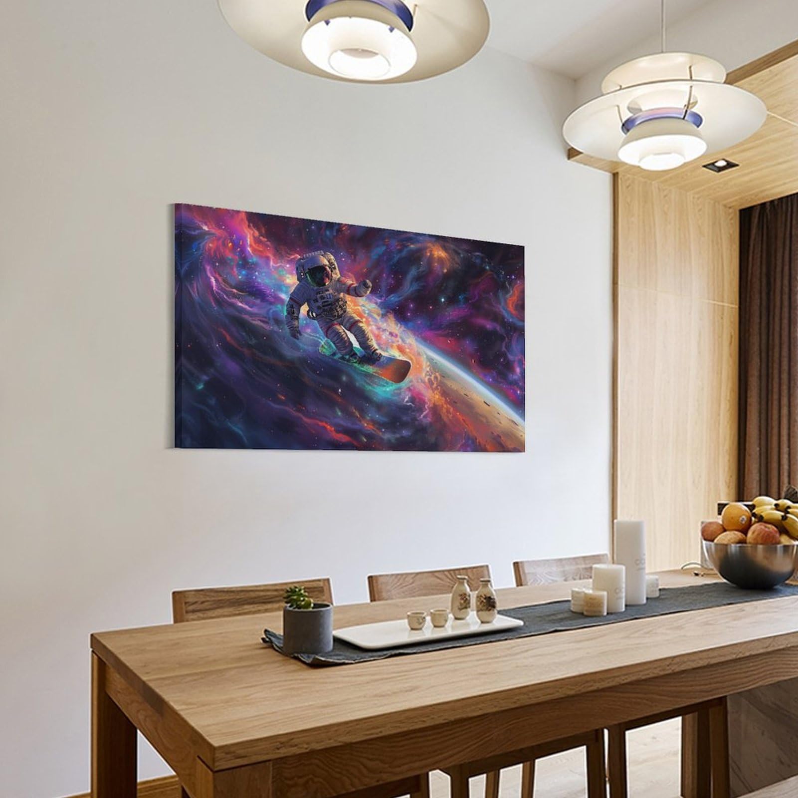 Amazon.co.jp: 絵画 宇宙飛行士が天の川の波に乗る アートパネル