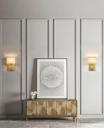 Miniatura 6 de Yosoan Juego de 2 apliques de pared de tela bohemia de lino con interruptor de encendido y apagado, tocador de latón, retro, cableado para