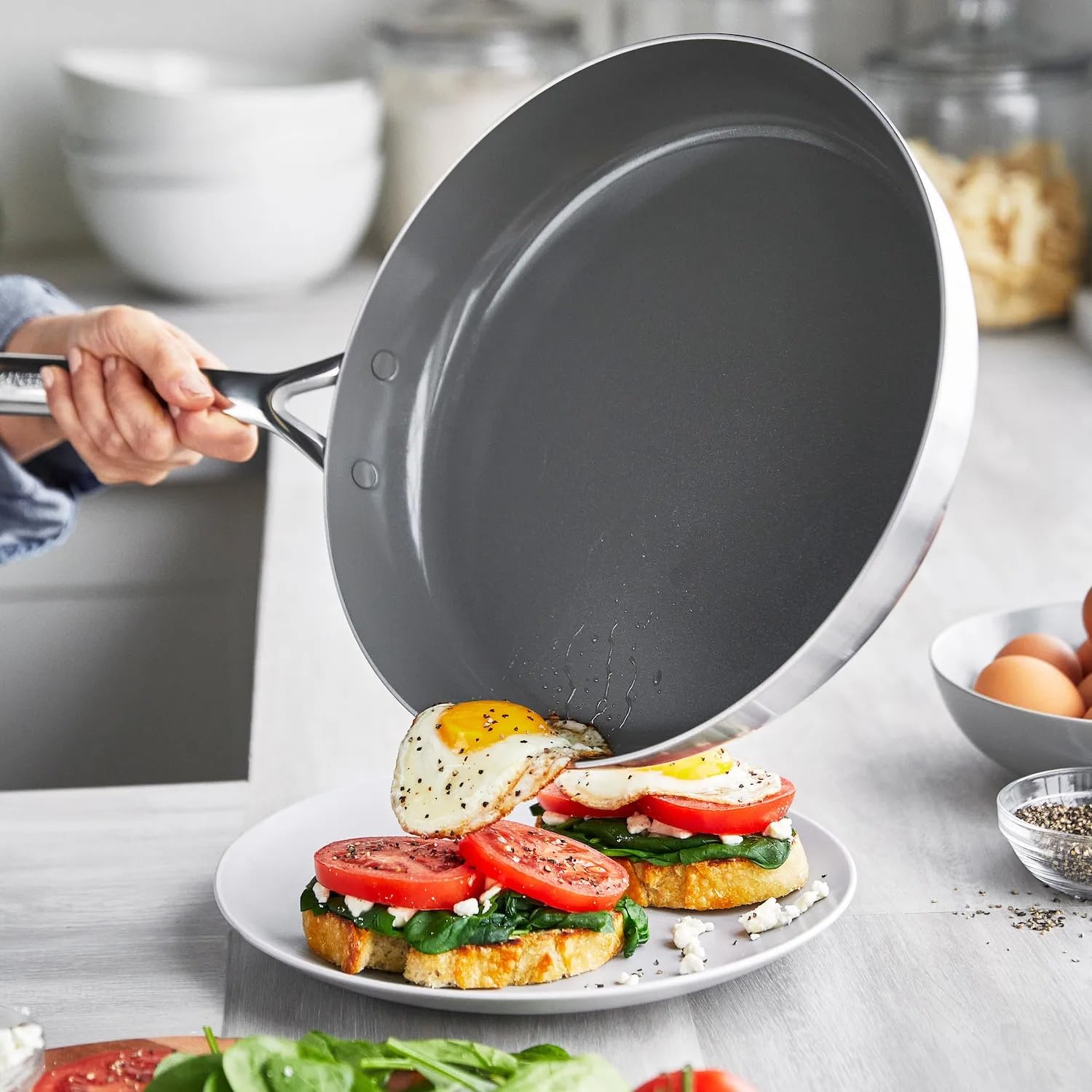 GreenPan GP5 - Juego de ollas y sartenes antiadherentes de cerámica saludable de 5 capas de acero inoxidable de 13 piezas, sartenes, saltear, cacerolas, olla de stock, resistente a los arañazos,