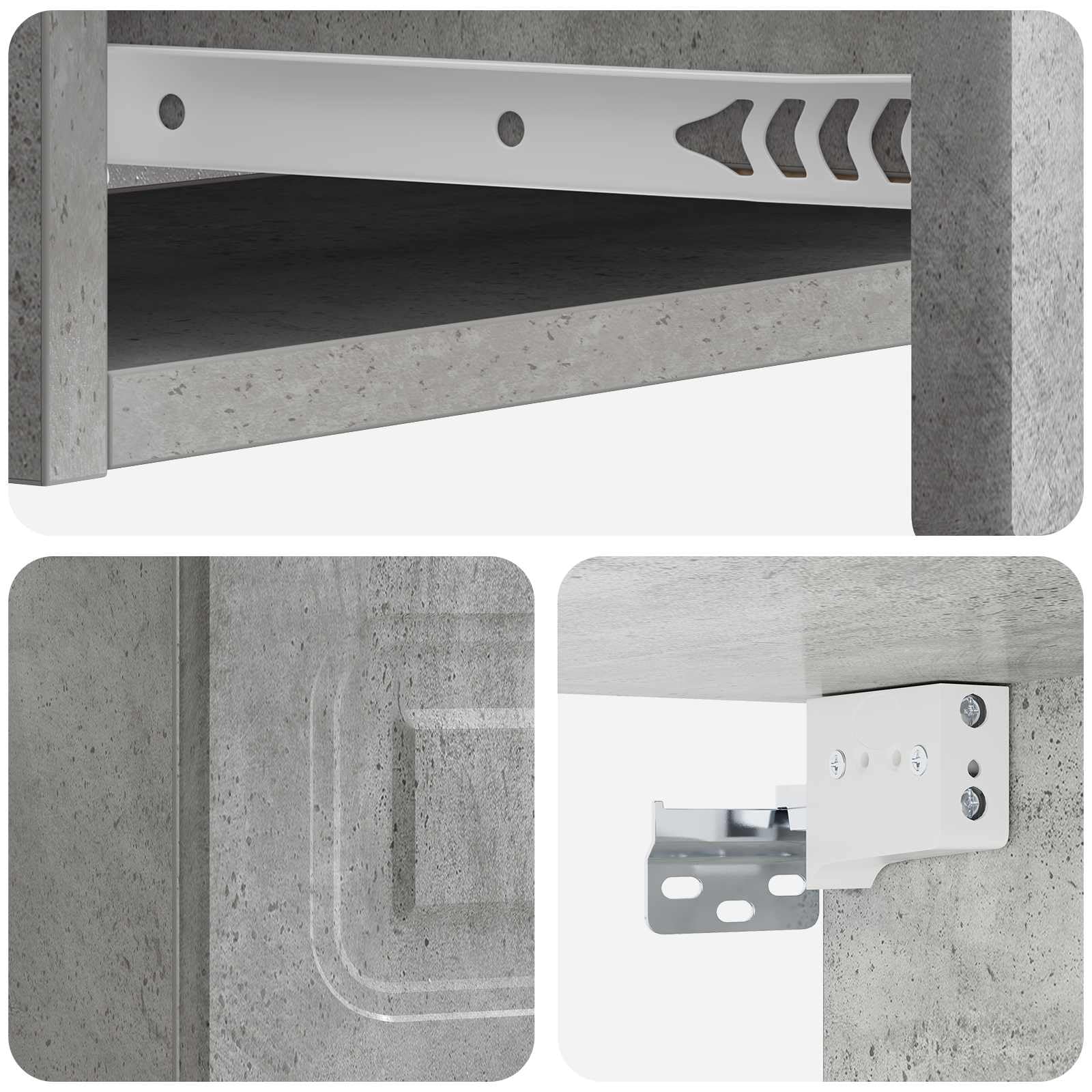 Tavolino da parete grigio cemento, 87,5 x 34,5 x 17 cm, in legno con cassetto e scomparto chiudibile, organizer per ufficio, soggiorno, corridoio, garage