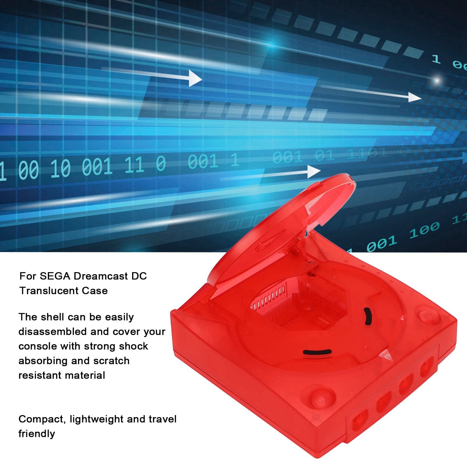 Carcasa Translúcida con Escudo Translúcido, Funda Transparente Protectora Roja Dreamcast DC, Funda Translúcida para Consola de Videojuegos Retro Compatible con Dreamcast DC