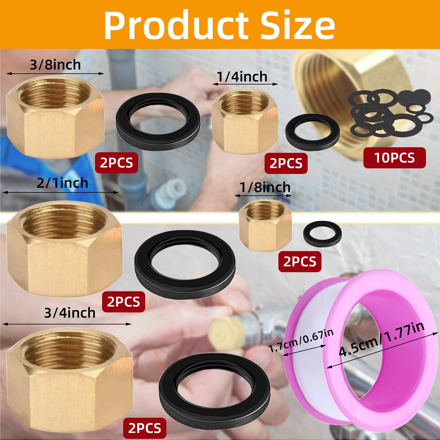 Produktbild von 16-teiliges Messing-Blindstopfen-Set – 1/8, 1/4, 3/8, 1/2 Zoll, Mit Dichtringen & Teflonband, In Aufbewahrungsbox