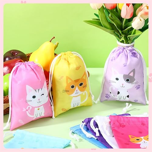 Miniatura 4 de Faccito 24 bolsas de regalo de fiesta de gatos, bolsas de regalo de cumpleaños con temática de gato, bolsa de regalo para gatitos para mascotas,