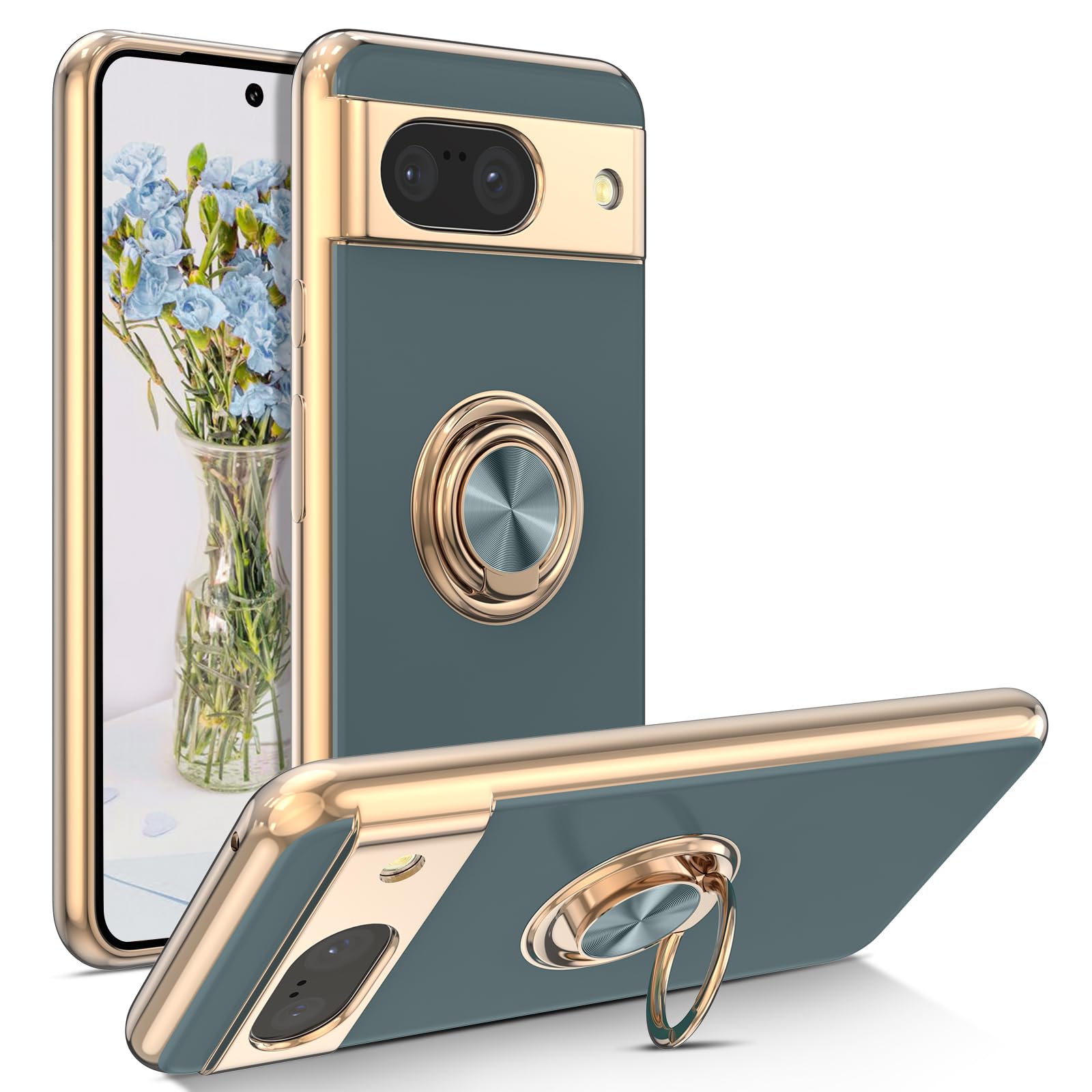 EYZUTAK Electroplated Magnetic Ring Holder Case for Google Pixel 8a