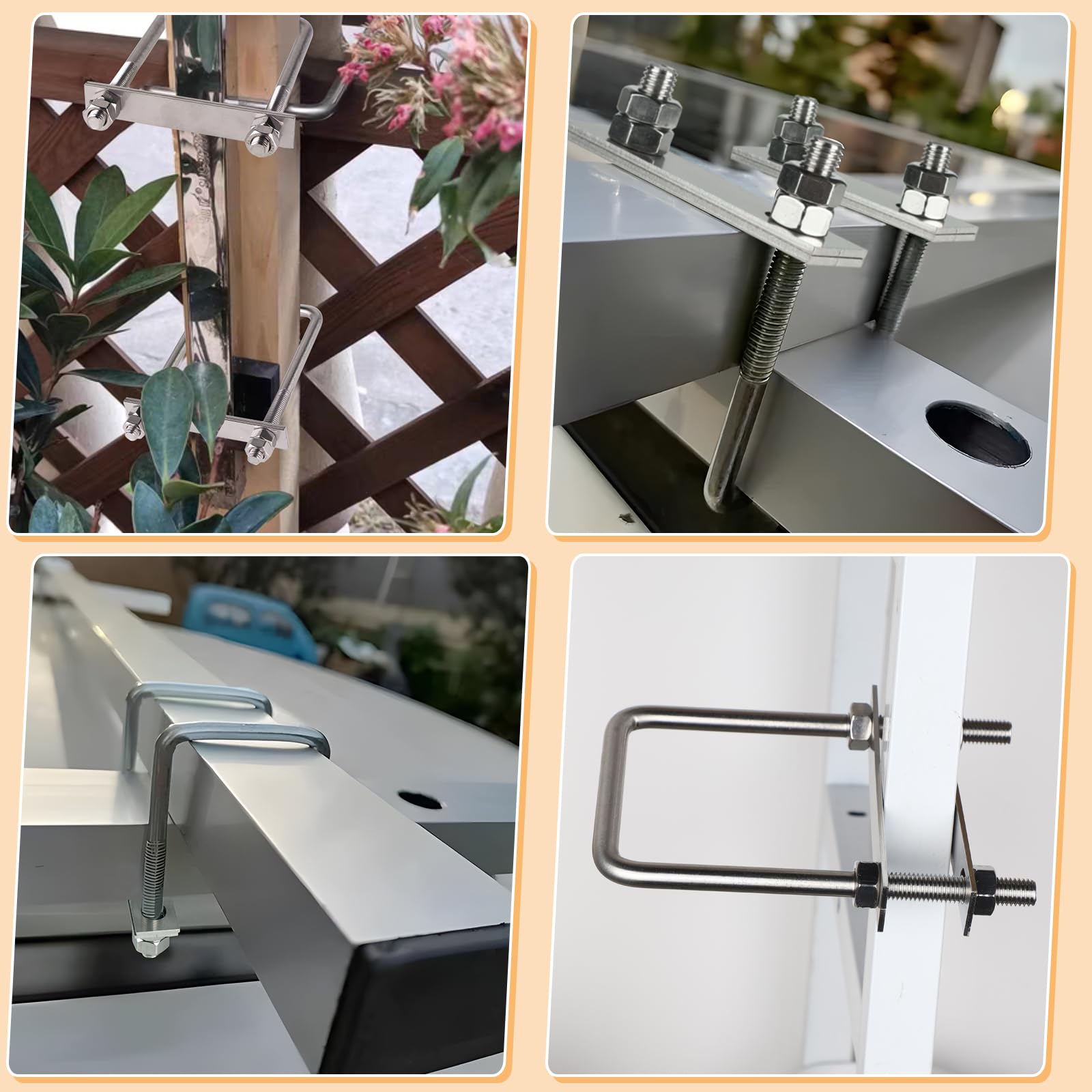 EFUTURETIME 4 x Bullone a U M10 Quadrato 80 * 150mm, Cavallotto di Fissaggio a U Acciaio Inox con 16 Dado e 8 Lamiera per Tubi, Industriali, Vita Quotidiana