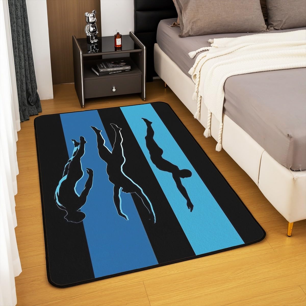 Erosebridal Black Blue Swimming Living Room Rugs 6'6" x 4'11",Non Shedding Living Room for Boys Kids Girls Teens Summer Holiday Cool Decorative Carpet Swim Sports Area Rug