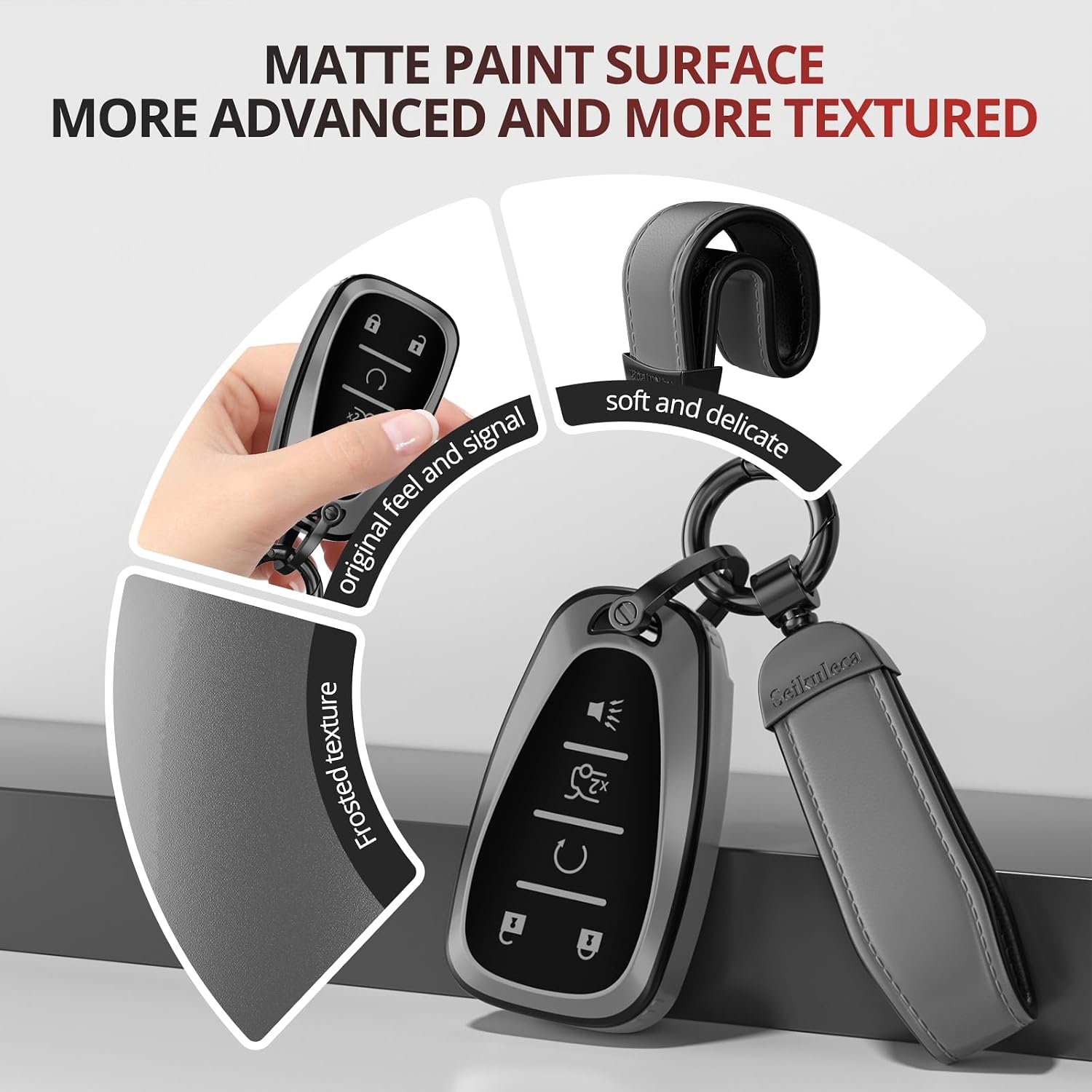 For Chevy Key Fob Cover Accessories- Matte TPU Key Fob Cover with Leather Keychain for Equinox Malibu Camaro Cruze Blazer Traverse Trax and More. (Matte Gray, 5-Buttons) image 4
