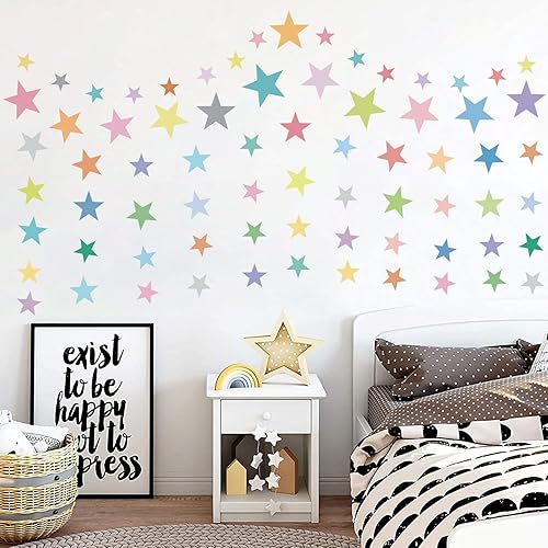 Miniatura 4 de Supzone 165 calcomanías de pared coloridas de estrellas bohemias, colores del arco iris, calcomanías de vinilo de arte de pared para niños,