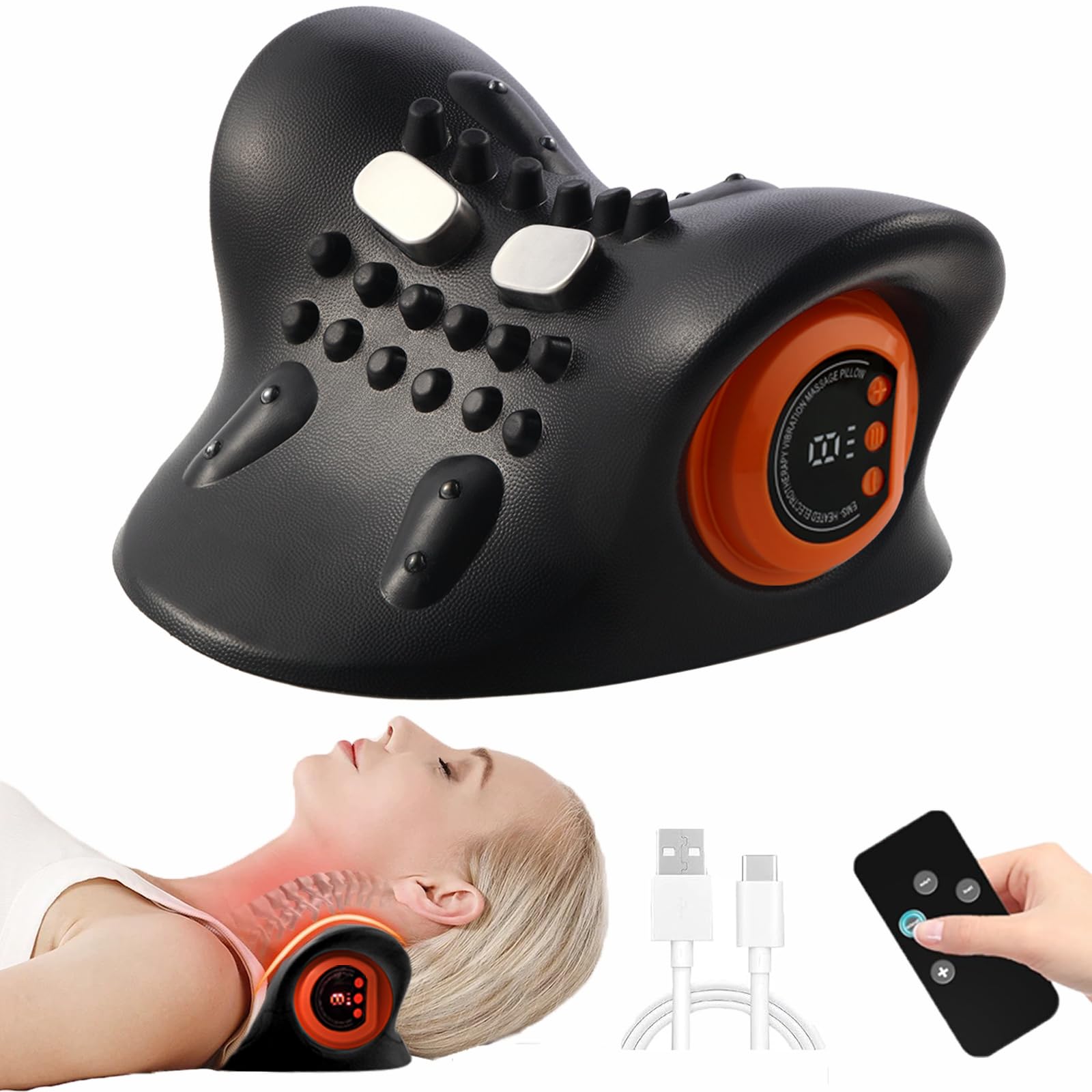 Neck Massager, Neck and Shoulder Relaxer with Heat, Portable Cordless Shoulder Cervical Traction Device for Pain Relief Electric Massager Pillows(Light Black)(missing charger)