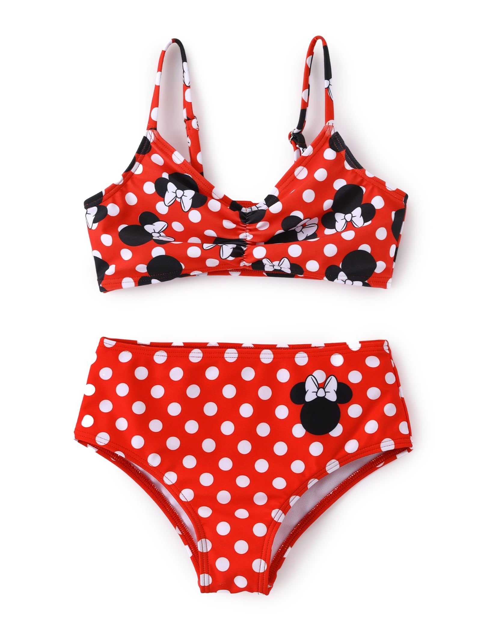Disney Stitch Minnie Mouse Bikini Swimsuit, 2 Piece Toddler Girls Bathing Suit, Swimwear with Straps & Bow, UPF 50+ Rashguard Minnie Mouse-red 12-13 Years